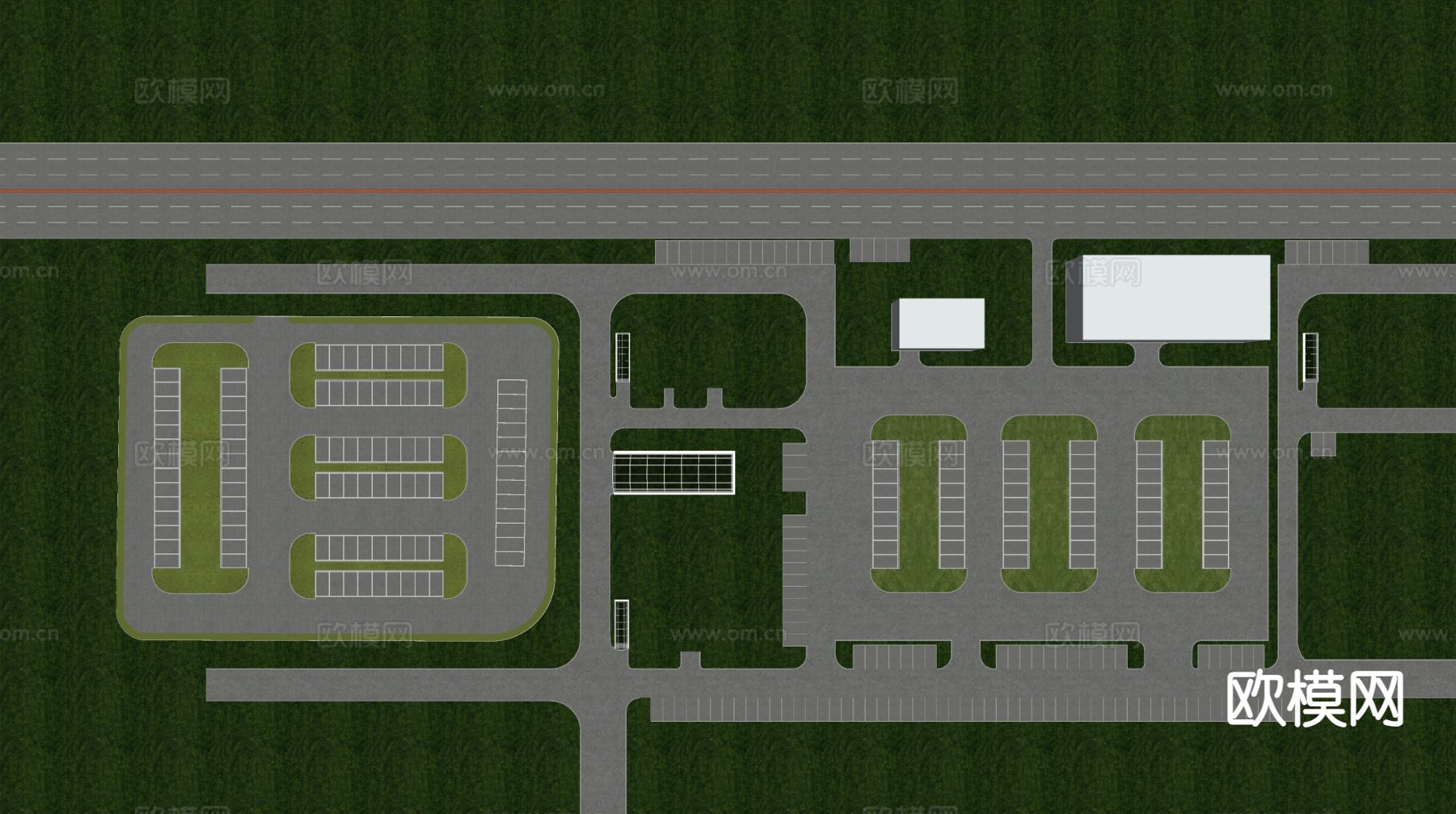 户外停车场 停车位su模型下载（渲染图1）