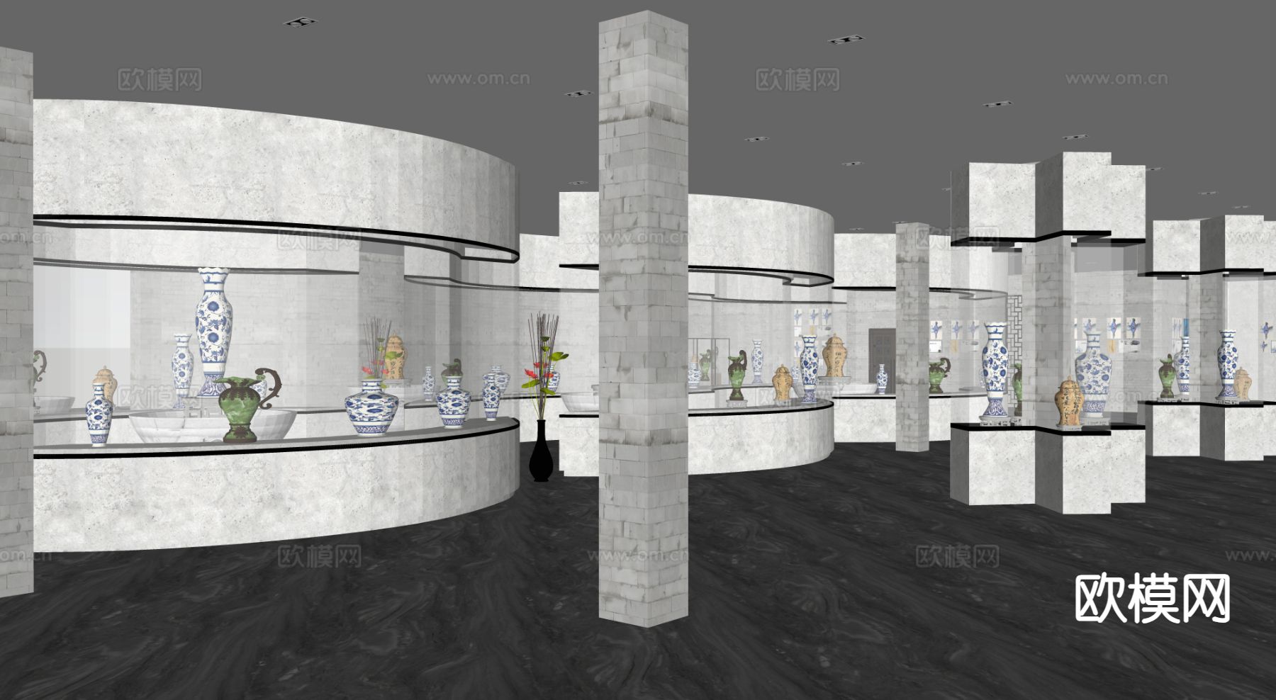 新中式博物馆su模型下载（渲染图3）