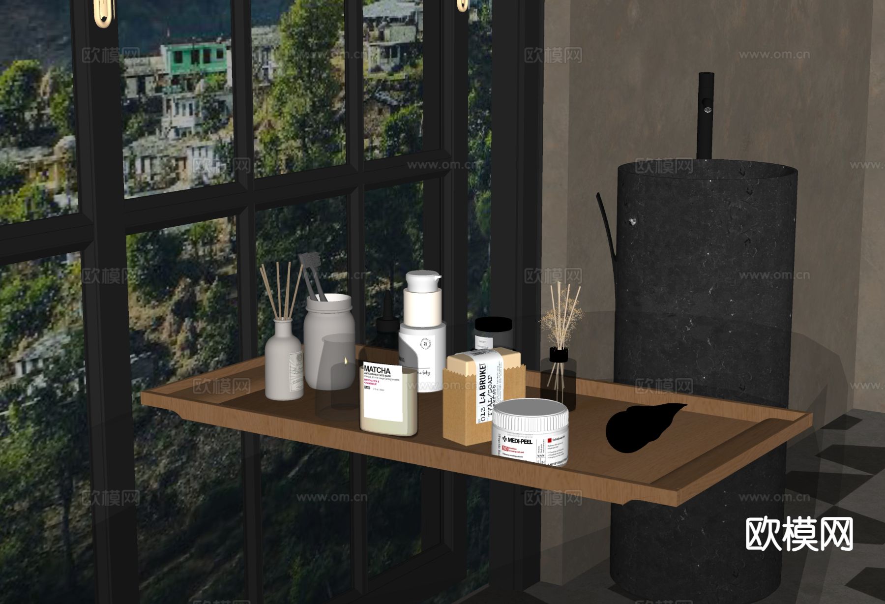 洗浴用品 洗发水 沐浴露 香薰灯su模型下载（渲染图1）