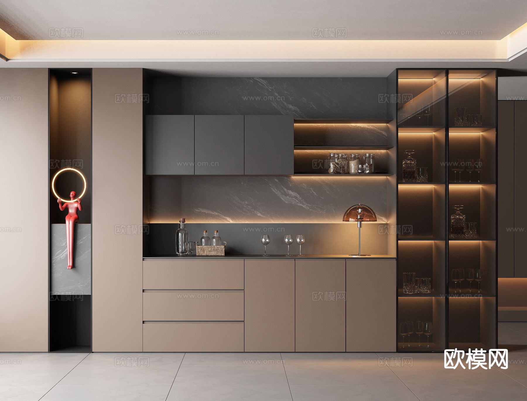 意式酒柜 餐边柜su模型下载（渲染图2）