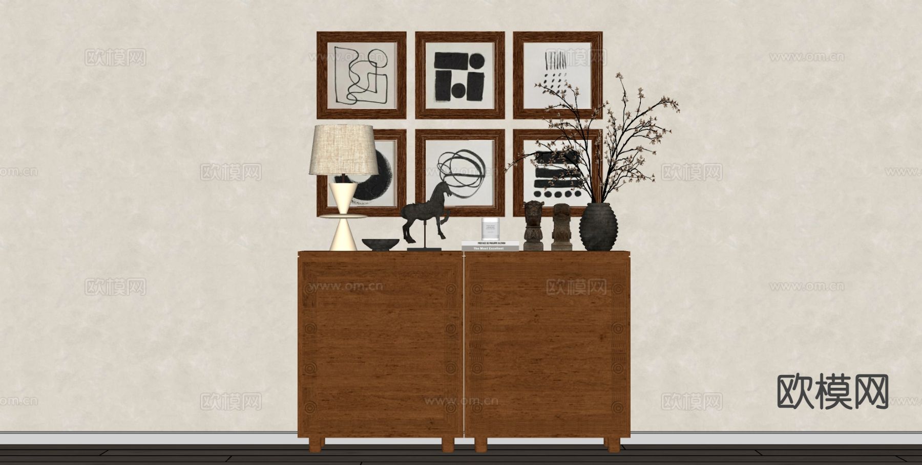 中古风储物柜 装饰柜su模型下载（渲染图1）