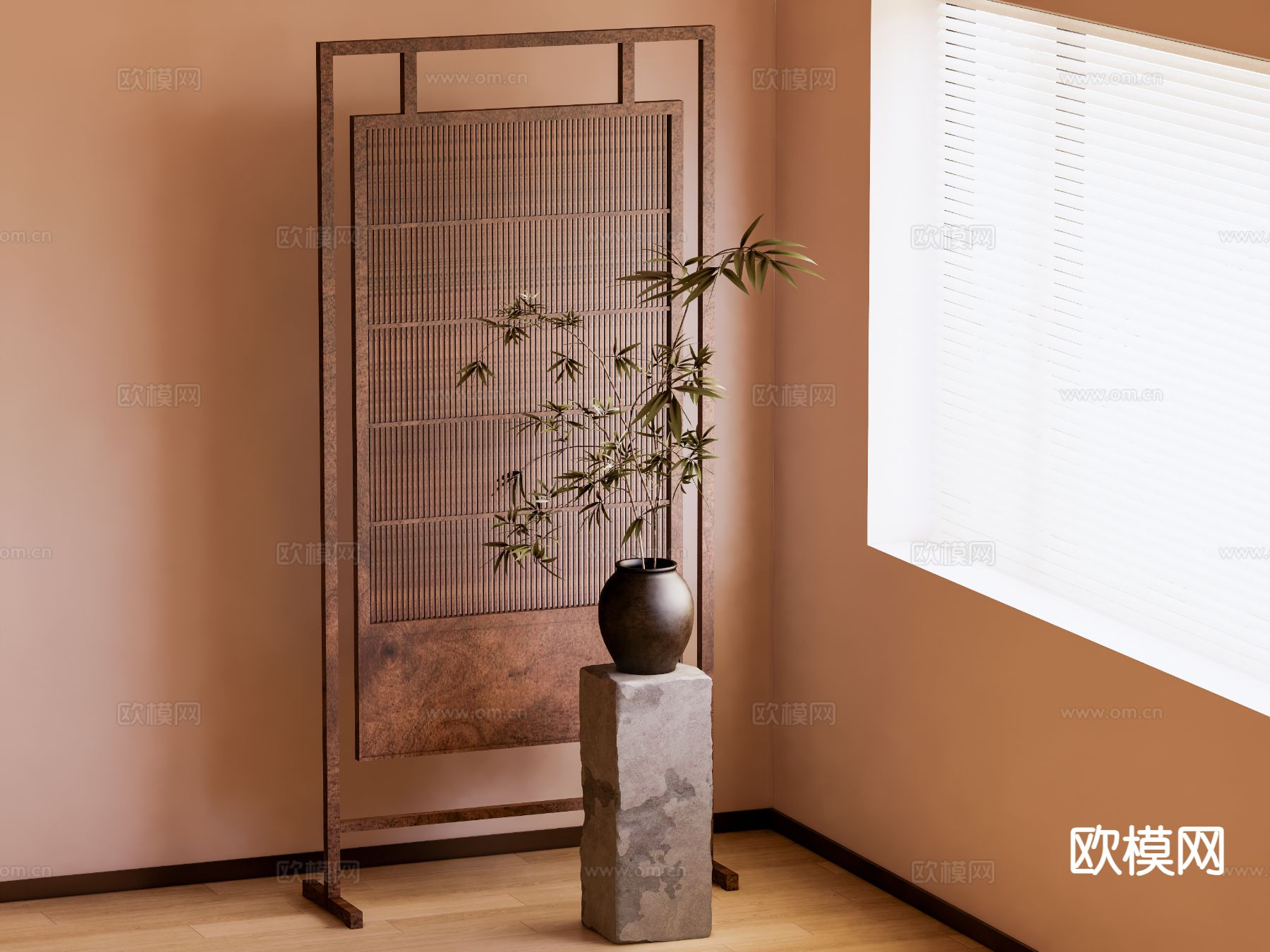 中式屏风 木质屏风su模型下载（渲染图2）