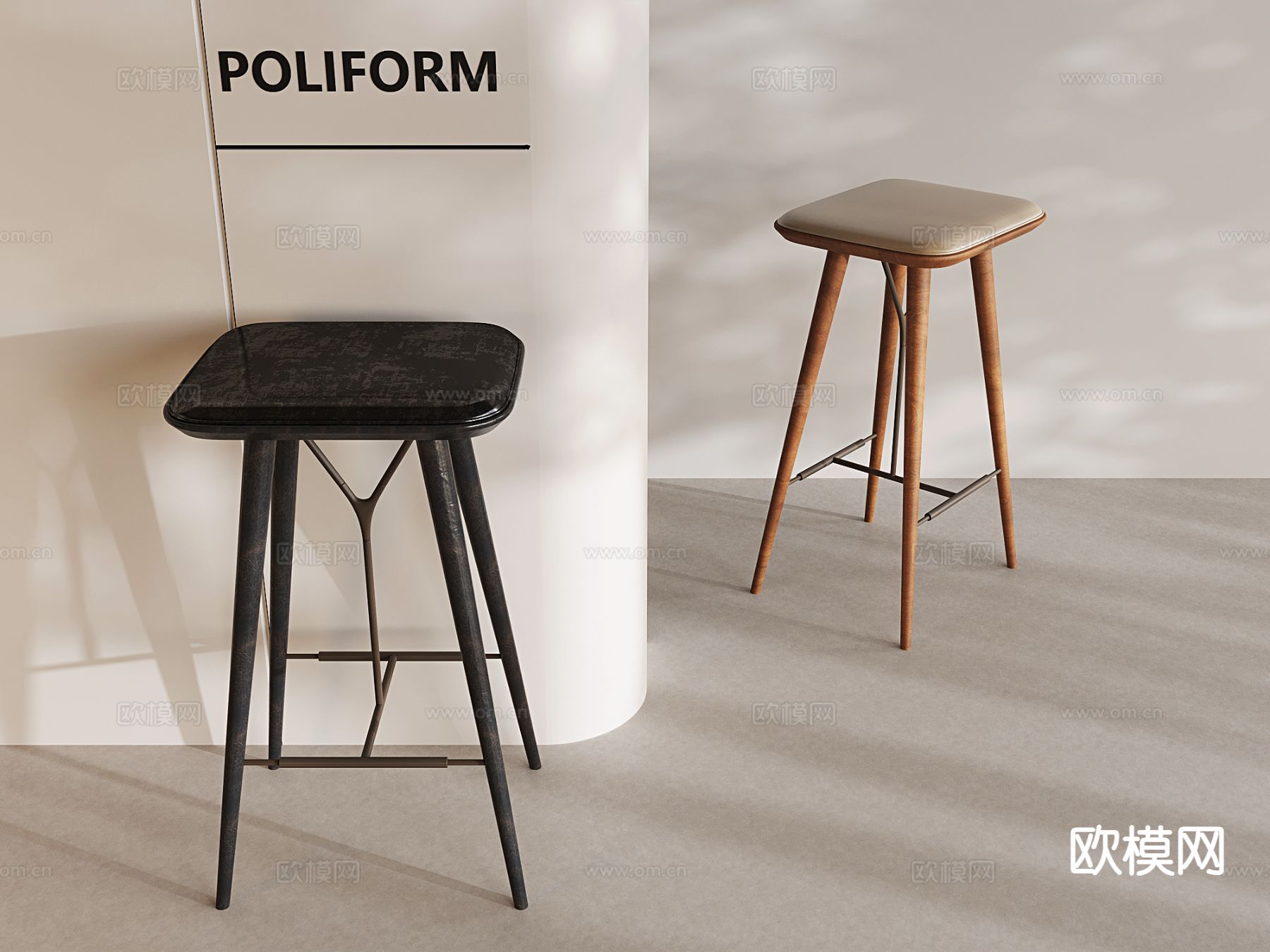 中古风吧台凳su模型下载（渲染图2）