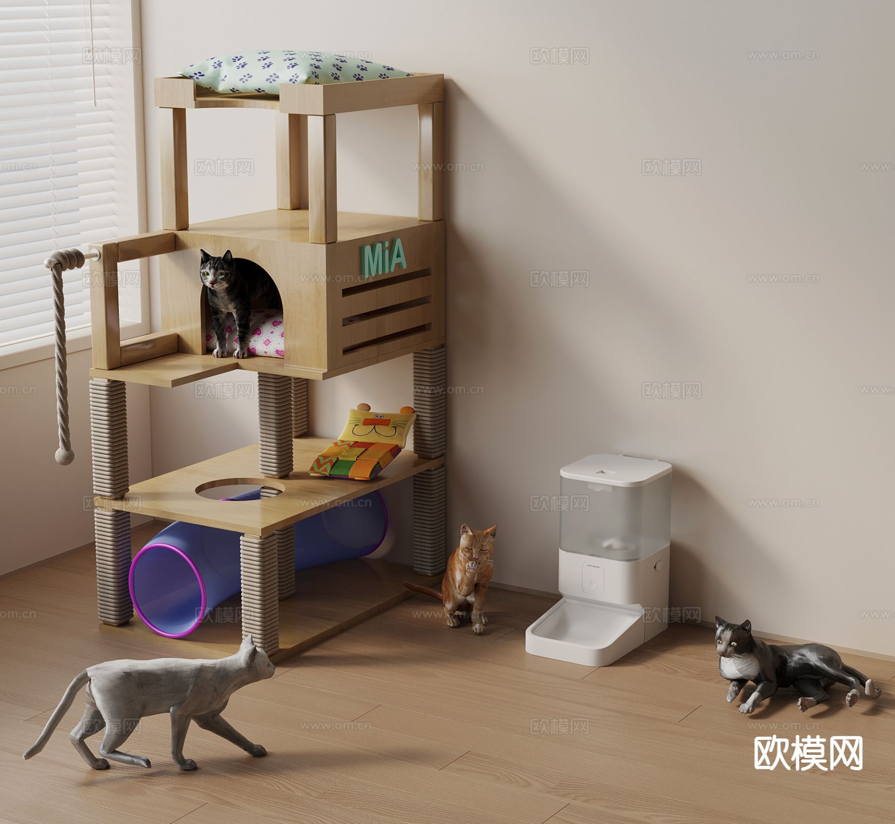 现代宠物喂食机 猫爬架 猫爬柜3d模型