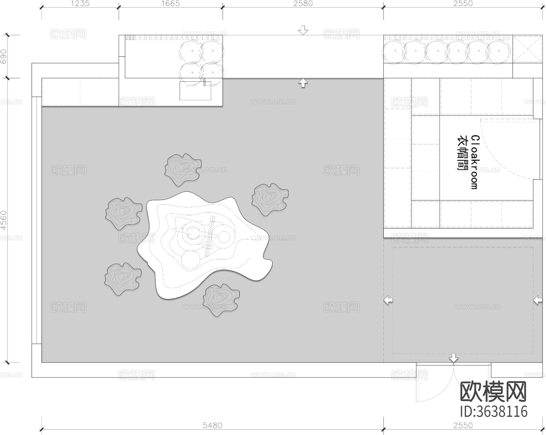 茶室 品茶室CAD平面图下载（渲染图1）