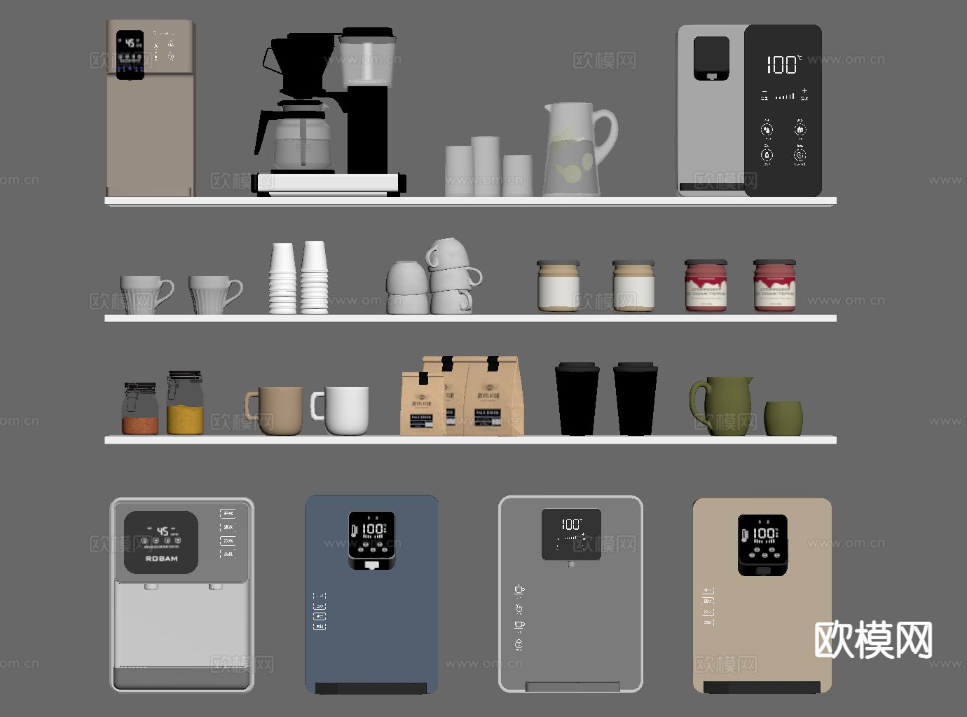 厨房电器 厨房用具 咖啡机 直饮机 咖啡杯su模型下载（渲染图1）