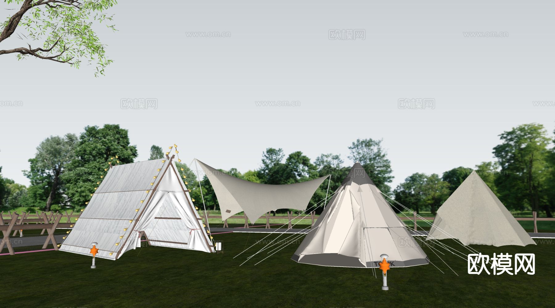 露营帐篷 户外帐篷 营地帐篷su模型下载（渲染图1）