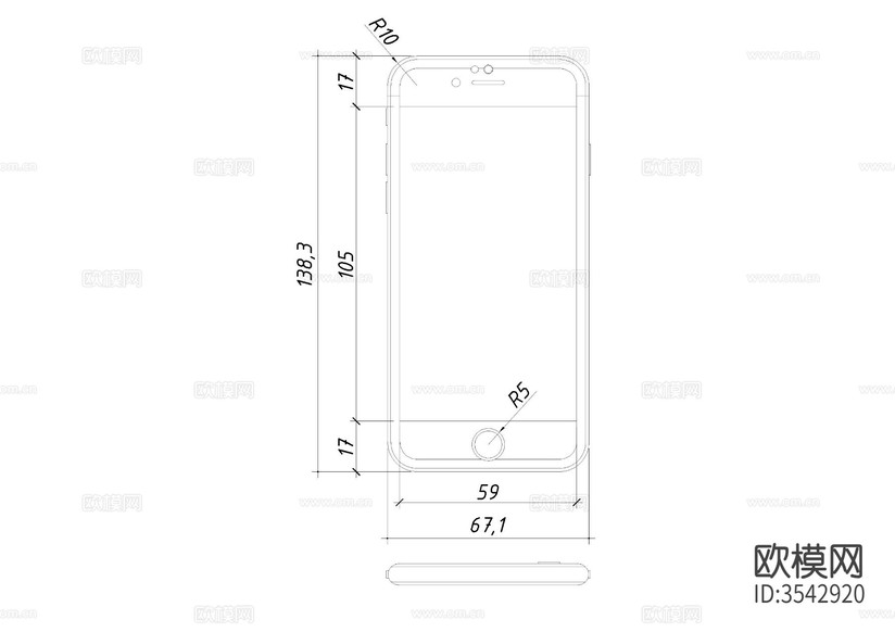iphone6S尺寸cad图库下载(渲染图1)