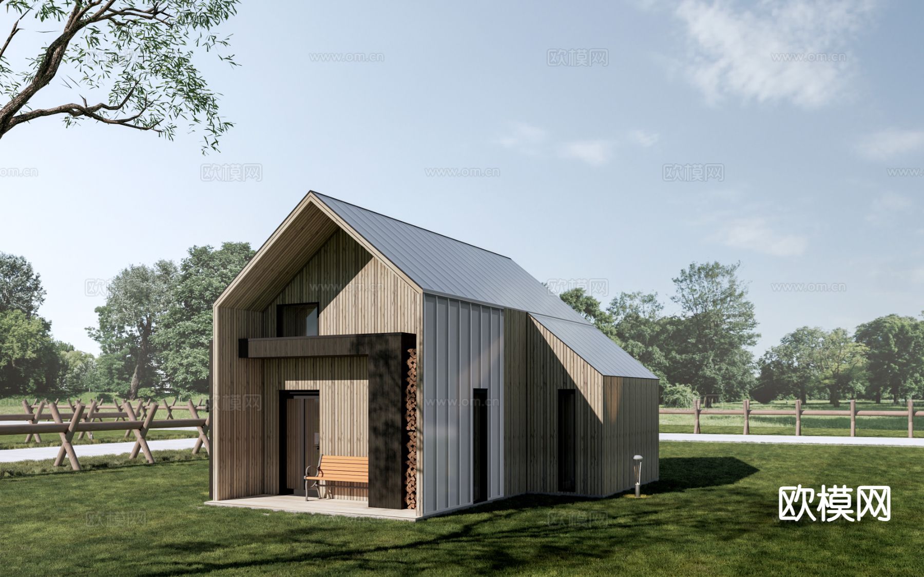 别墅外观 小木屋su模型下载（渲染图2）