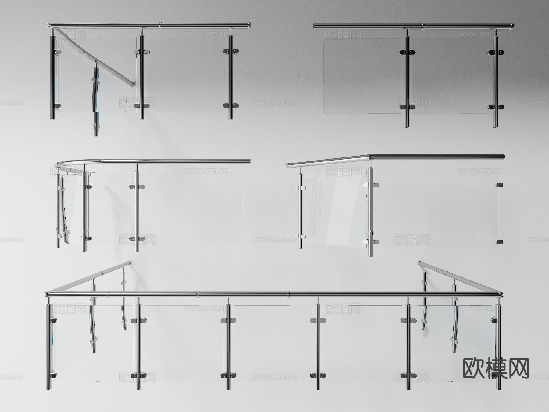 楼梯栏杆 玻璃栏杆3d模型