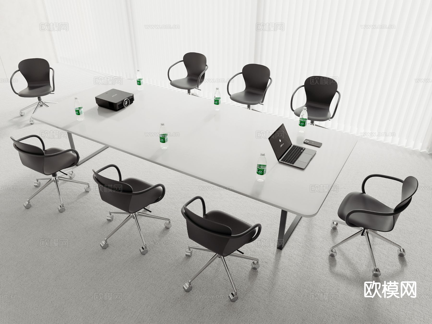 现代会议桌椅su模型下载（渲染图2）