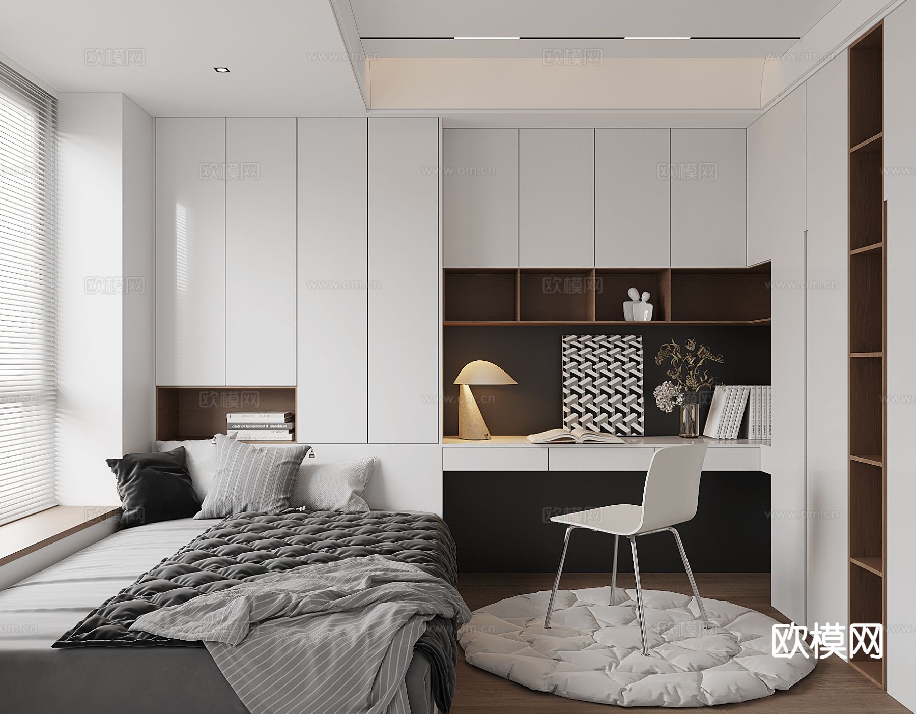 现代榻榻米卧室 次卧3d模型下载
