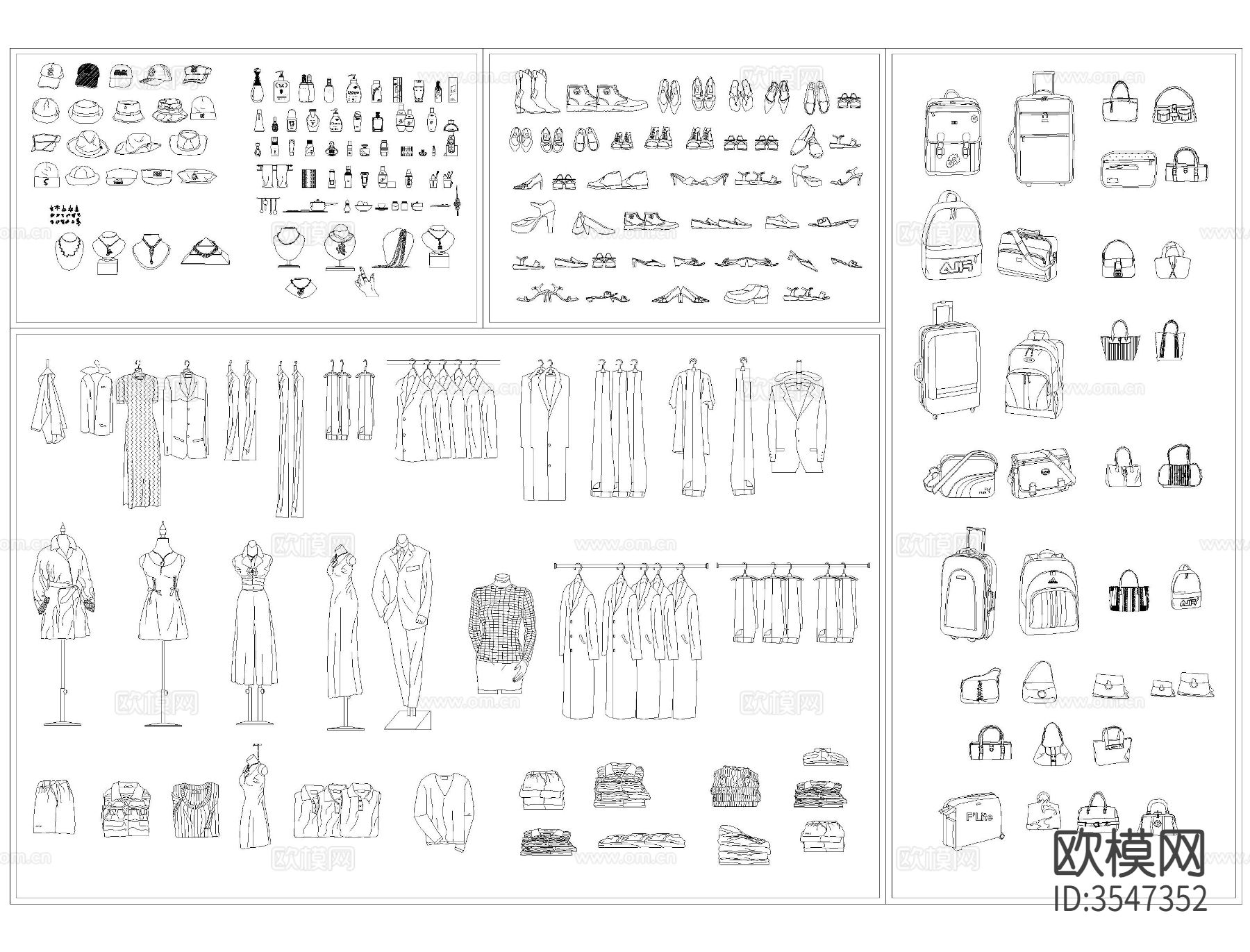 衣帽箱包饰品cad图库下载（渲染图10）