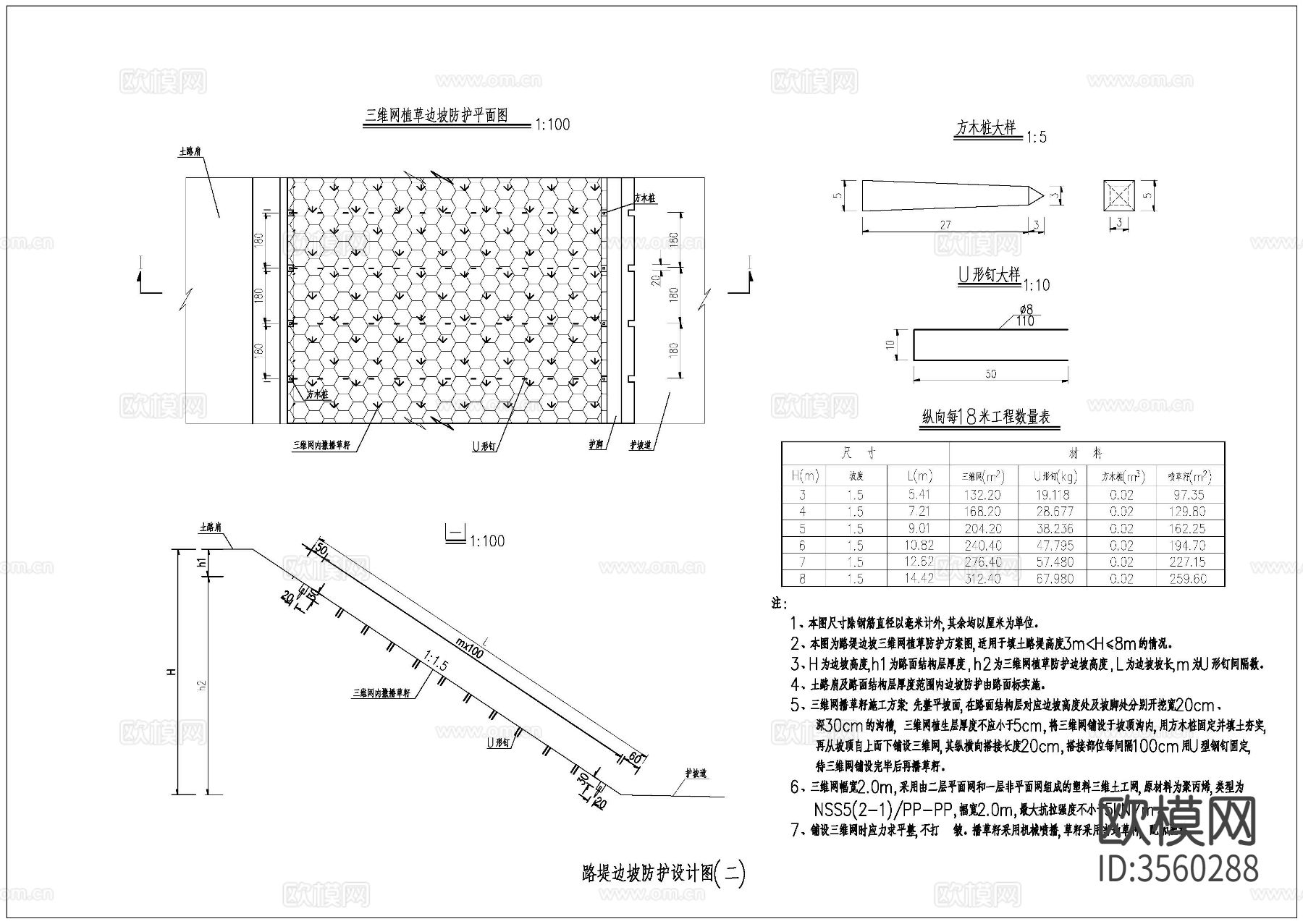 边坡防护cad大样图下载（渲染图1）