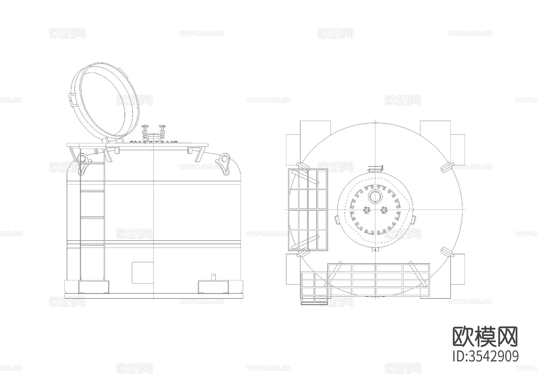 工业燃料箱 图库顶侧cad大样图下载