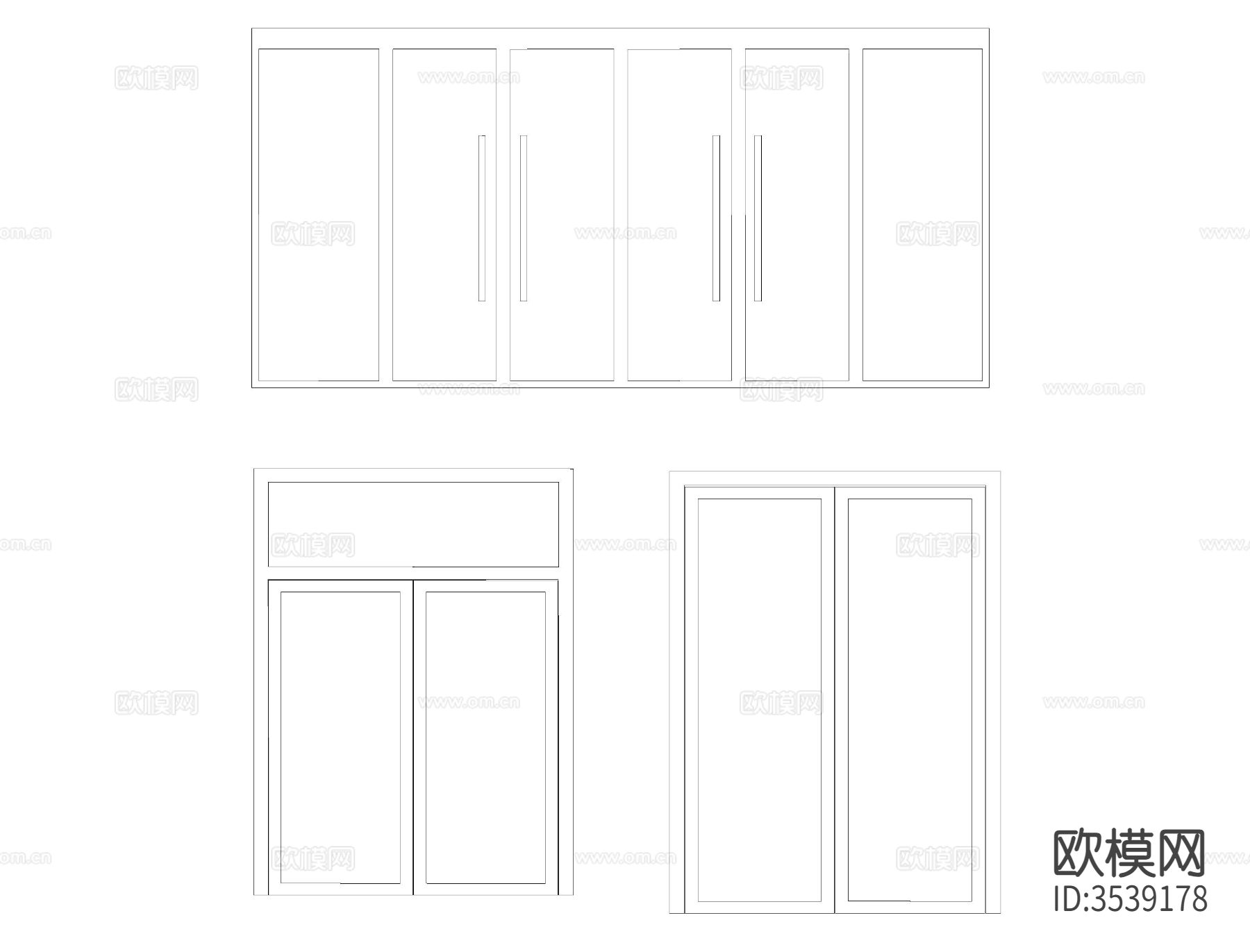 玻璃门窗CAD平面图下载（渲染图3）