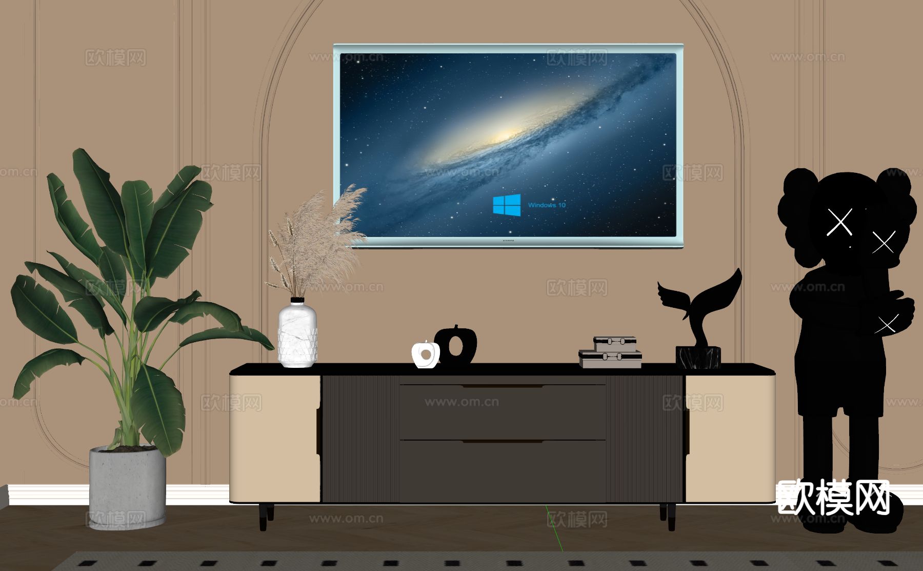 法式电视柜su模型下载（渲染图1）