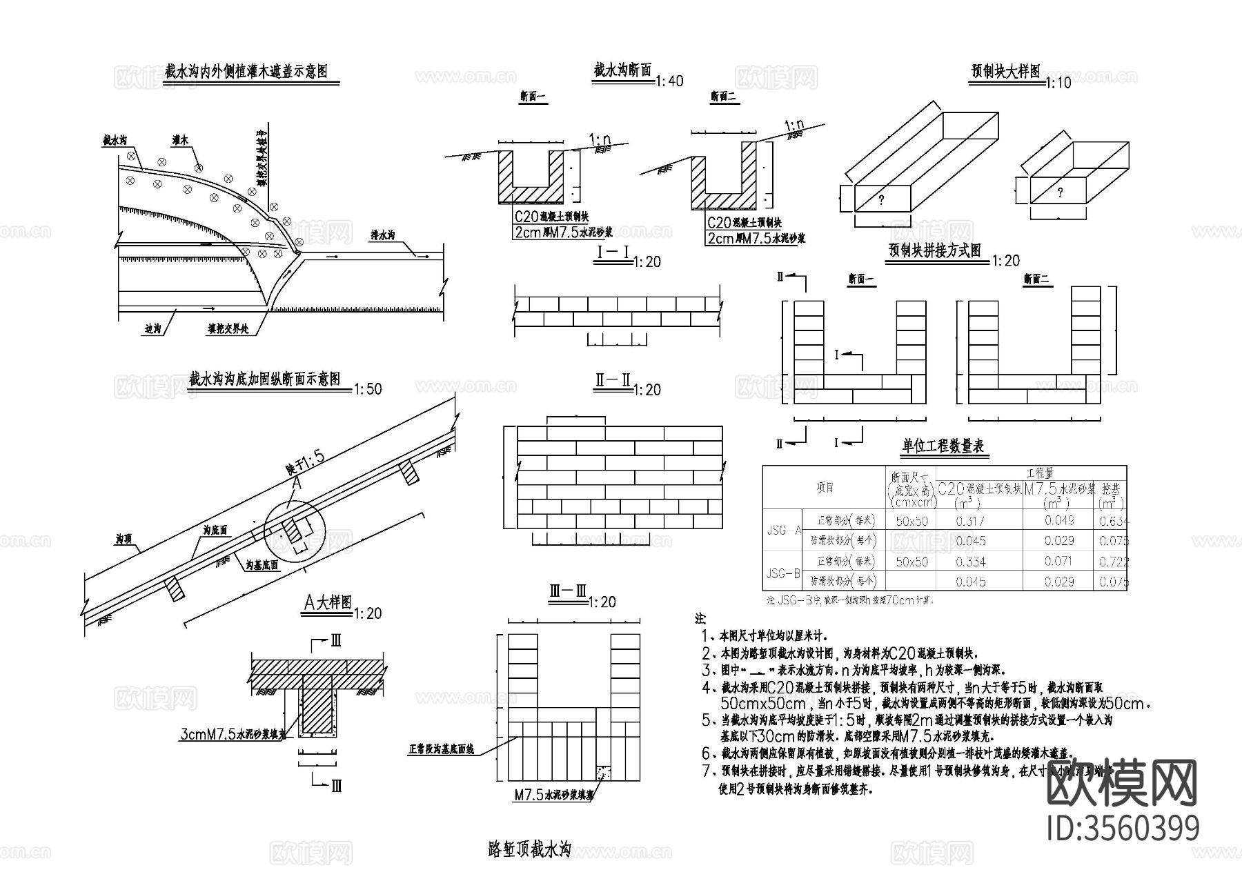 路堑截水沟cad大样图下载