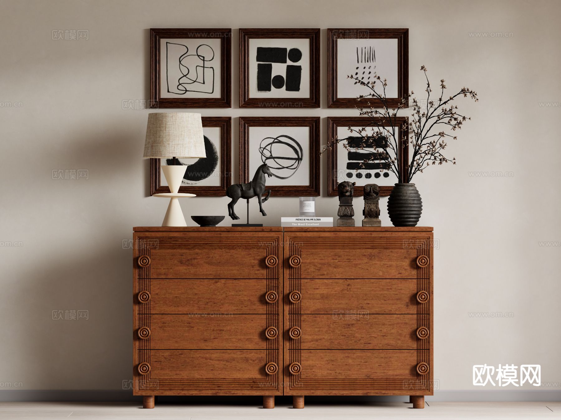 中古风储物柜 装饰柜su模型下载（渲染图2）