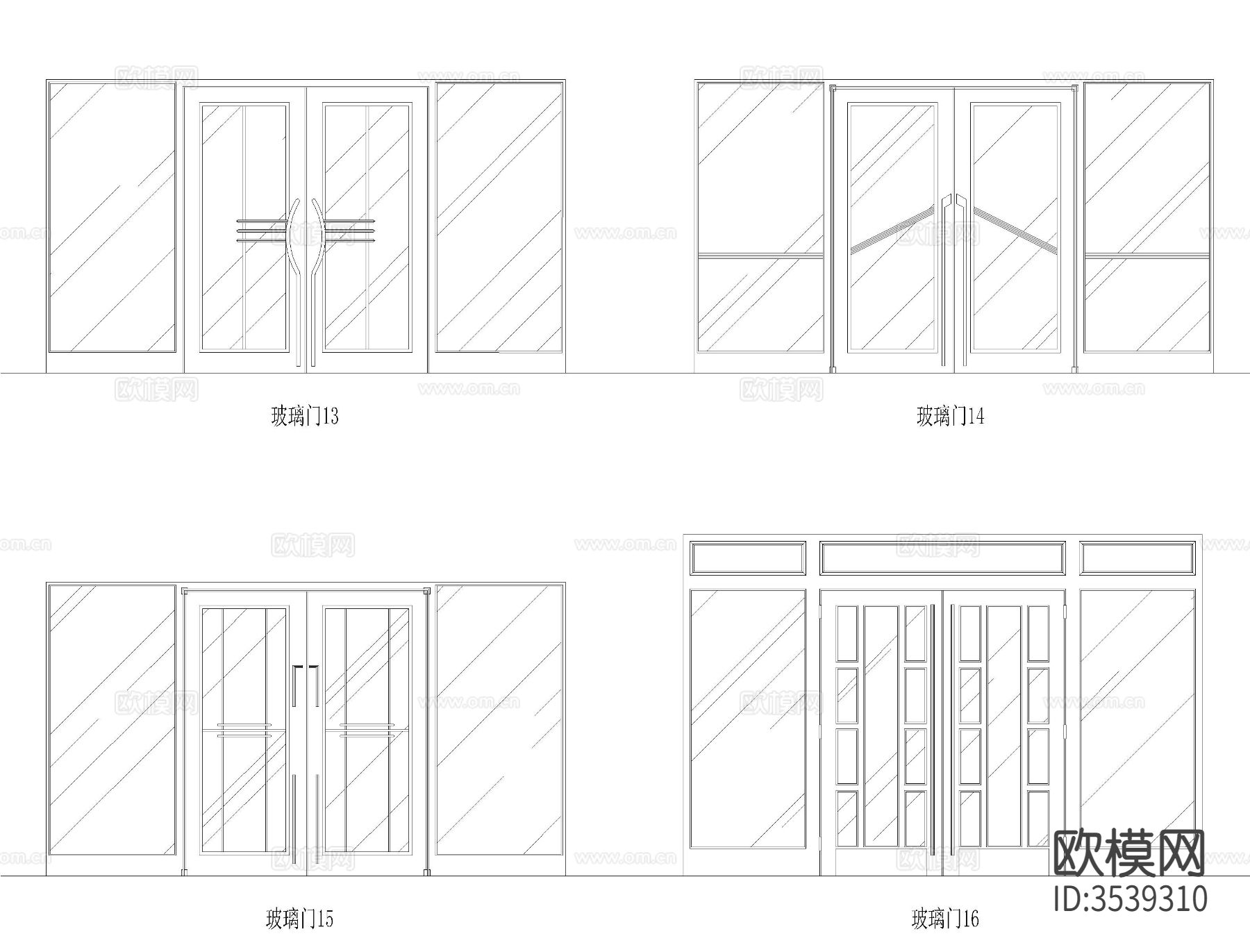 玻璃门CAD平面图下载（渲染图4）