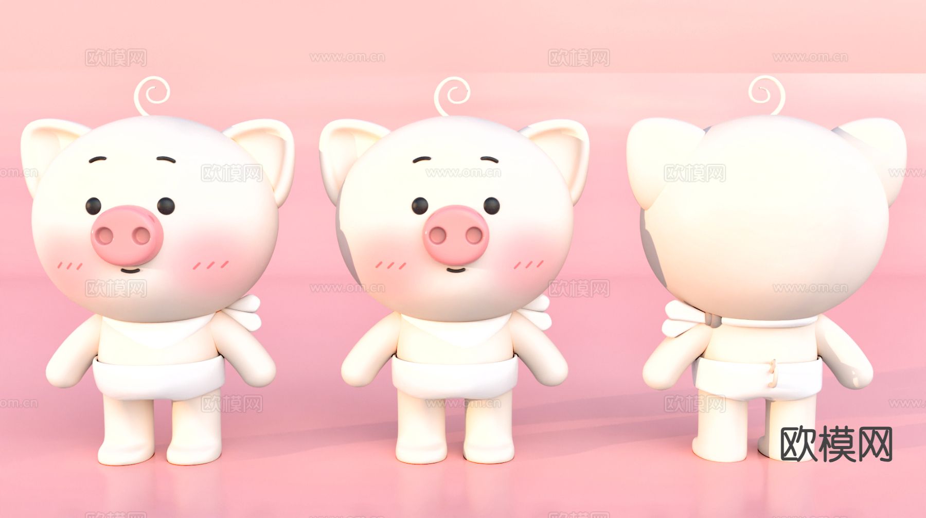 卡通小猪 潮玩公仔 手办摆件su模型下载（渲染图2）