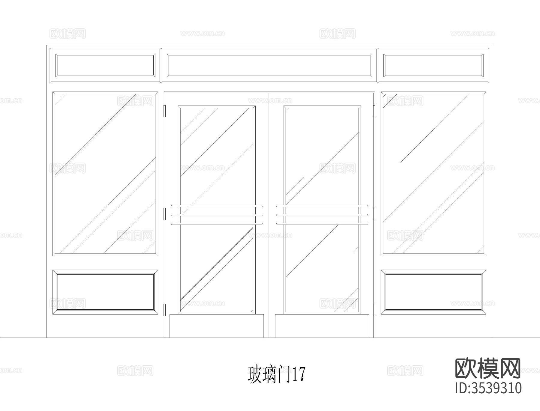 玻璃门CAD平面图下载（渲染图5）