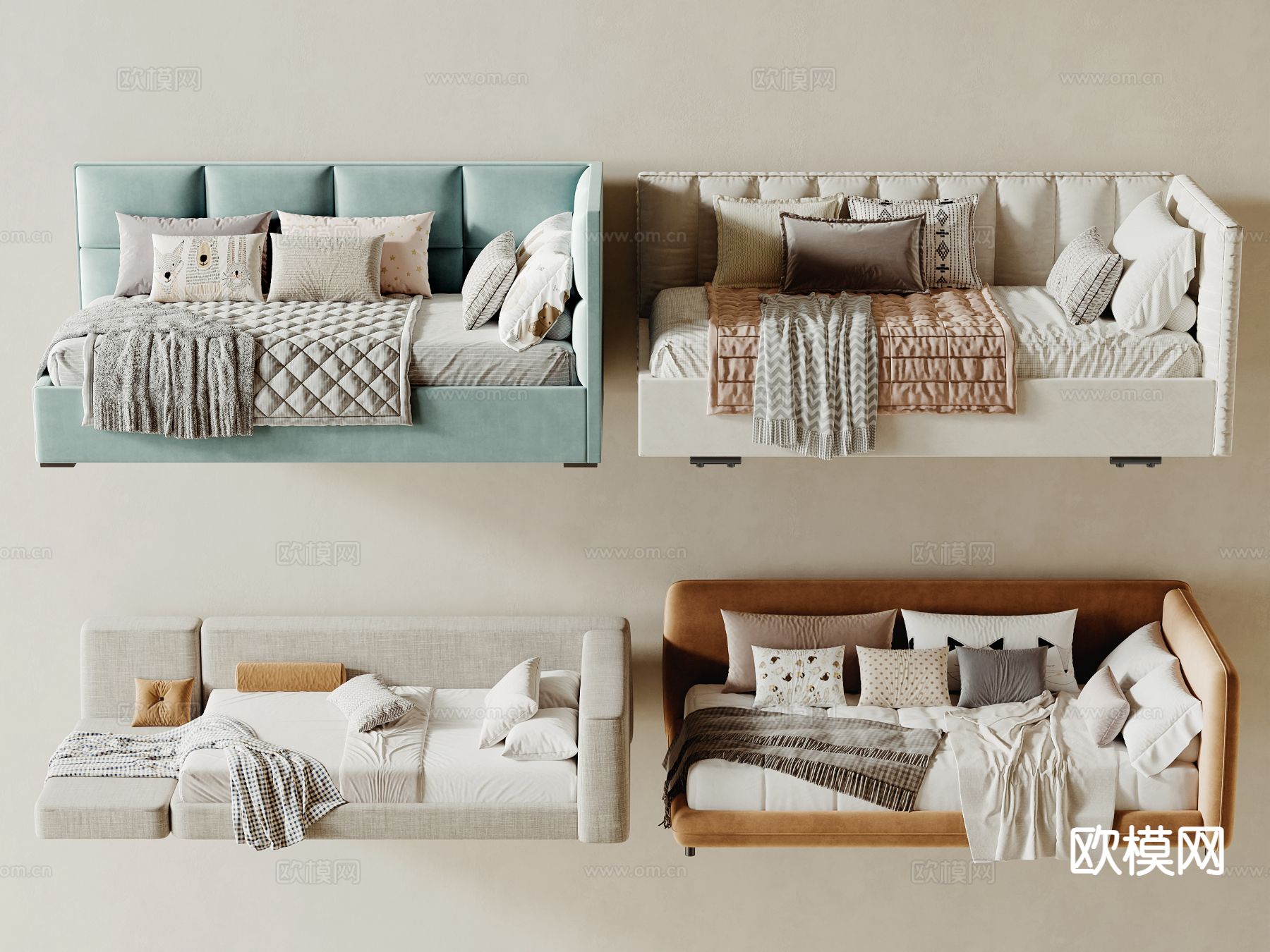 现代沙发床su模型下载（渲染图2）