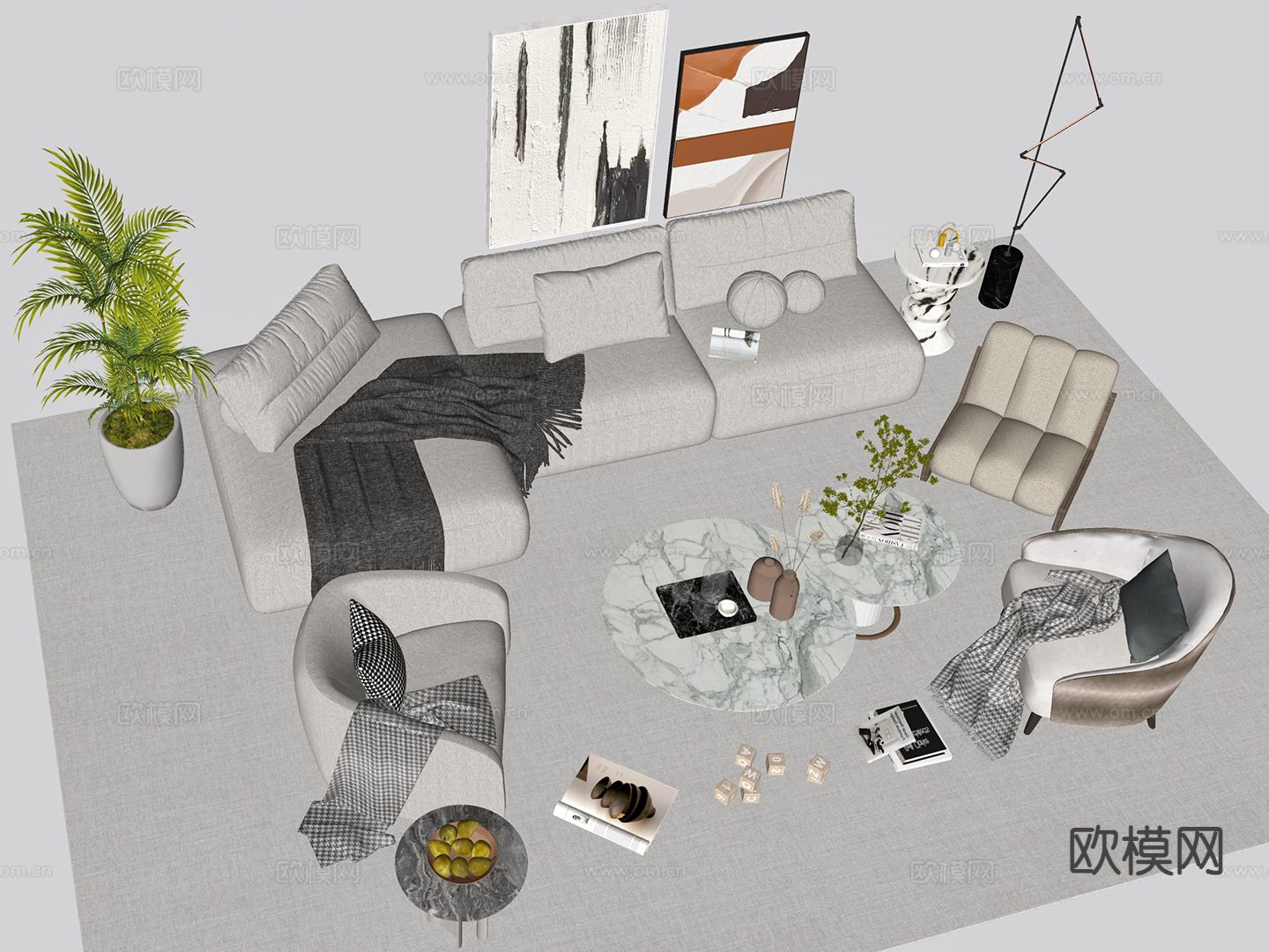 现代组合沙发 转角沙发su模型下载（渲染图1）