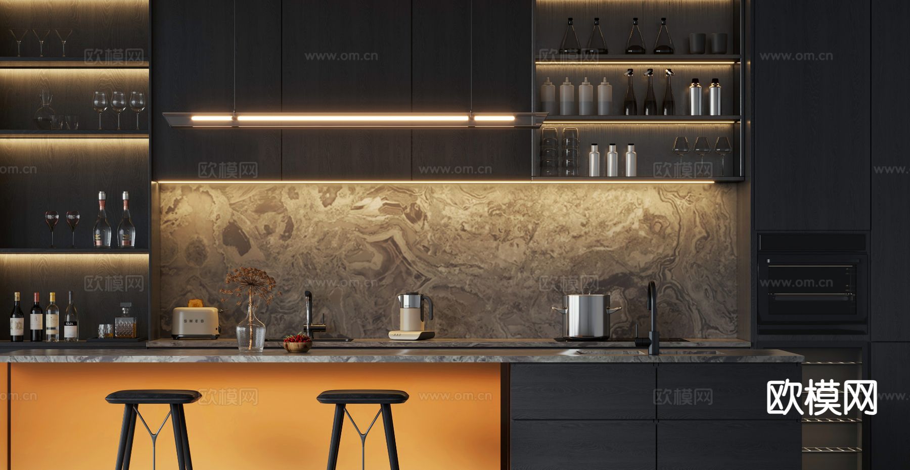 现代开放式厨房3d模型下载（渲染图2）