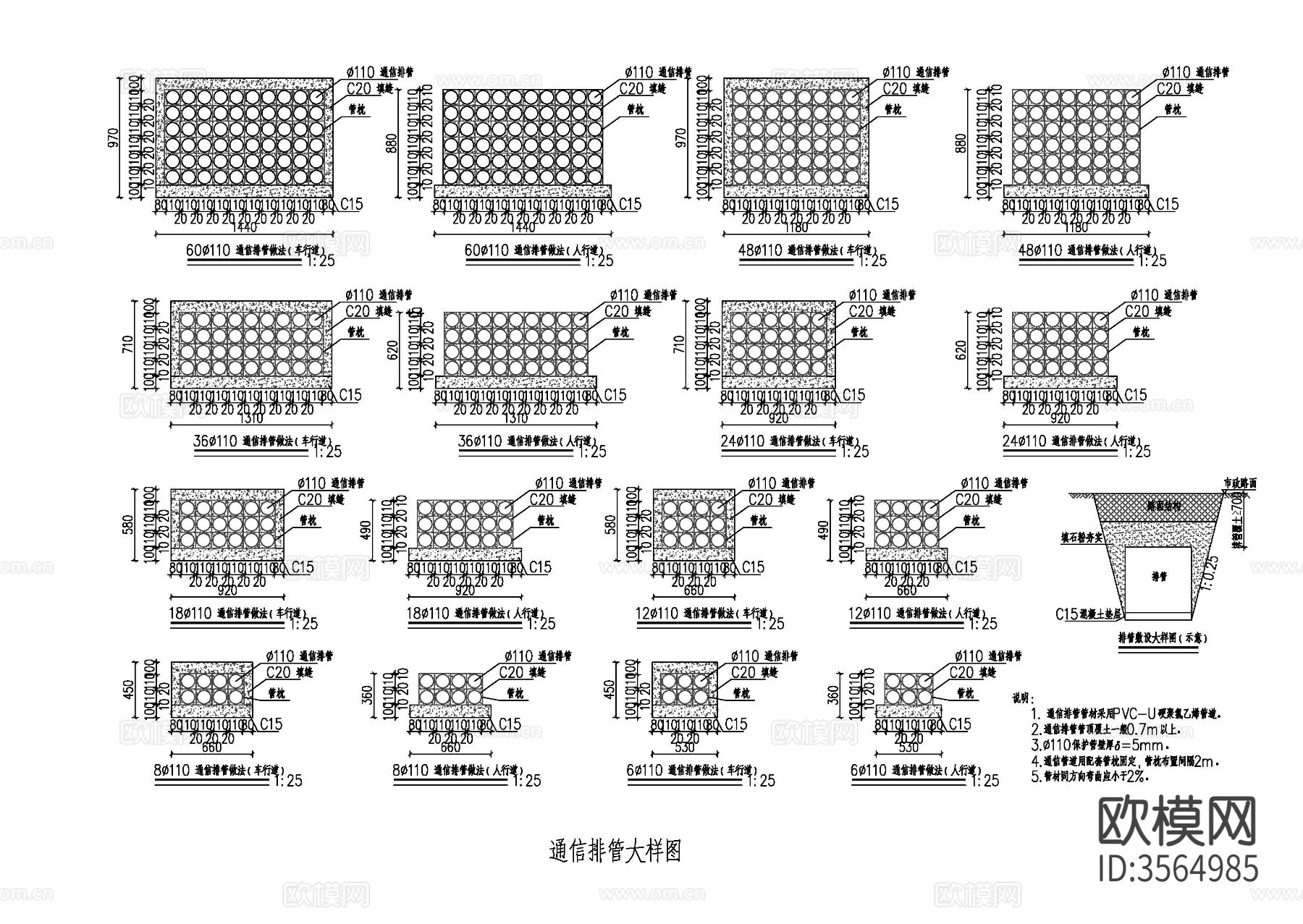 通信排管cad大样图下载