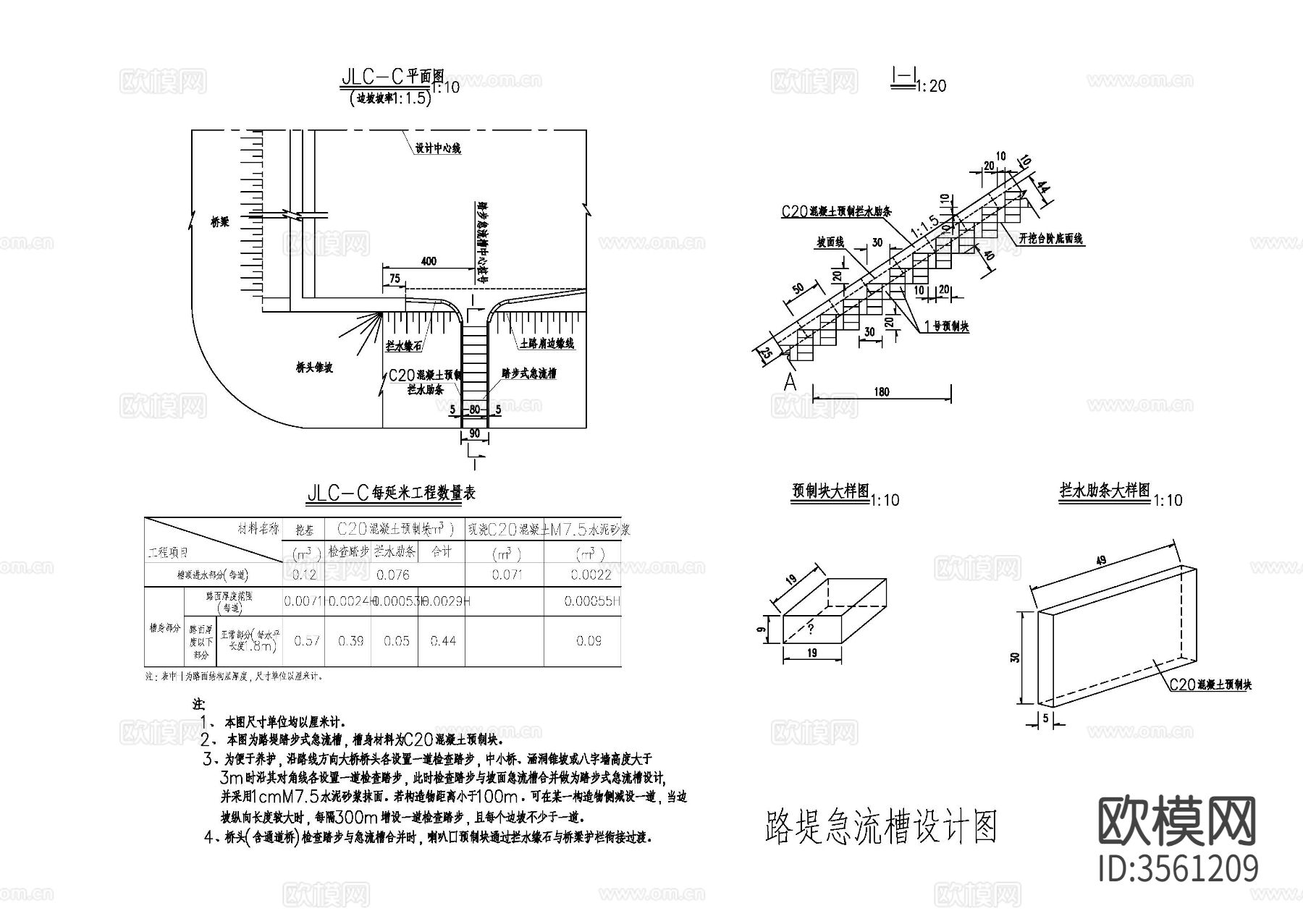路堤急流槽cad大样图下载（渲染图2）