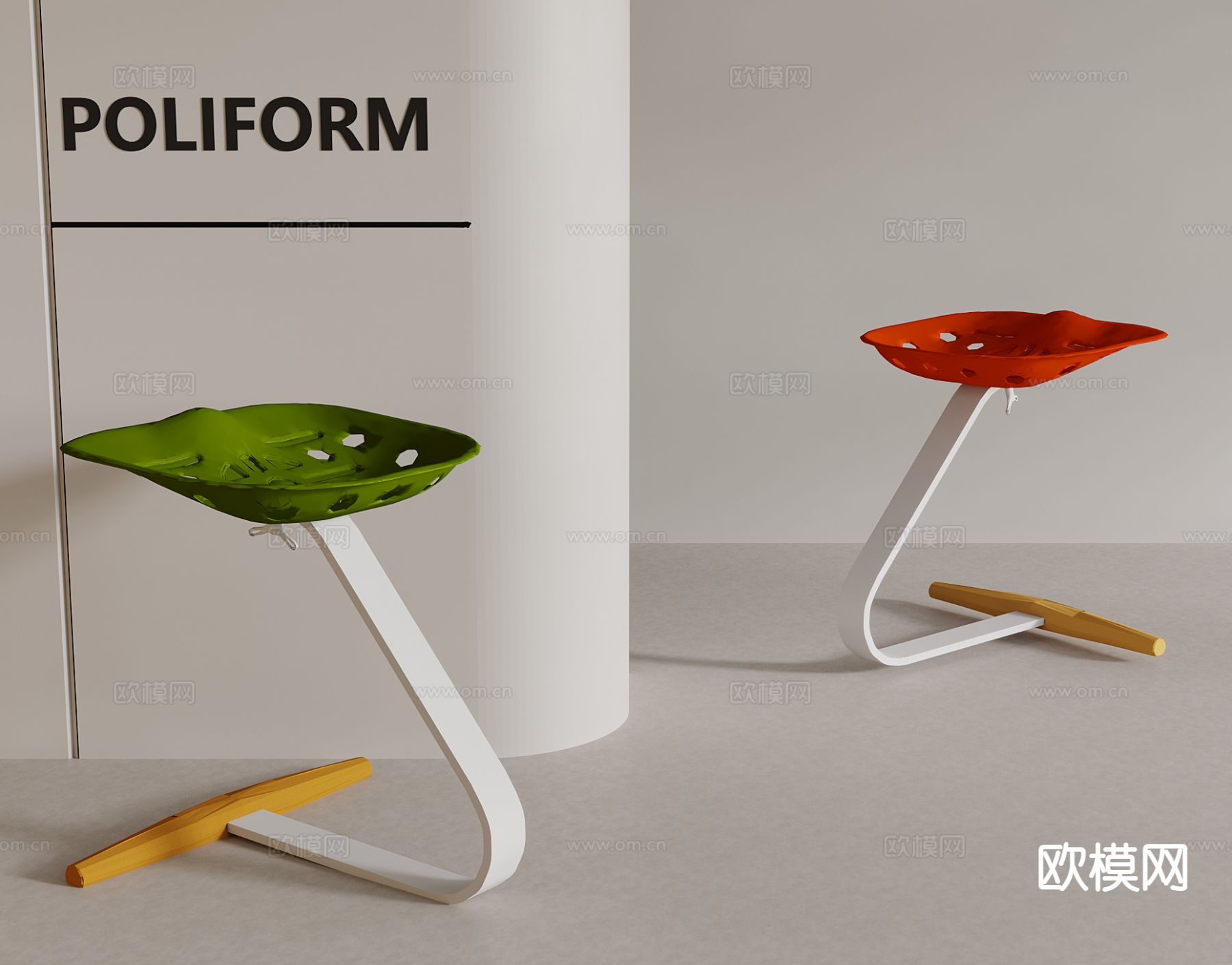 孟菲斯风凳子 吧凳3d模型下载