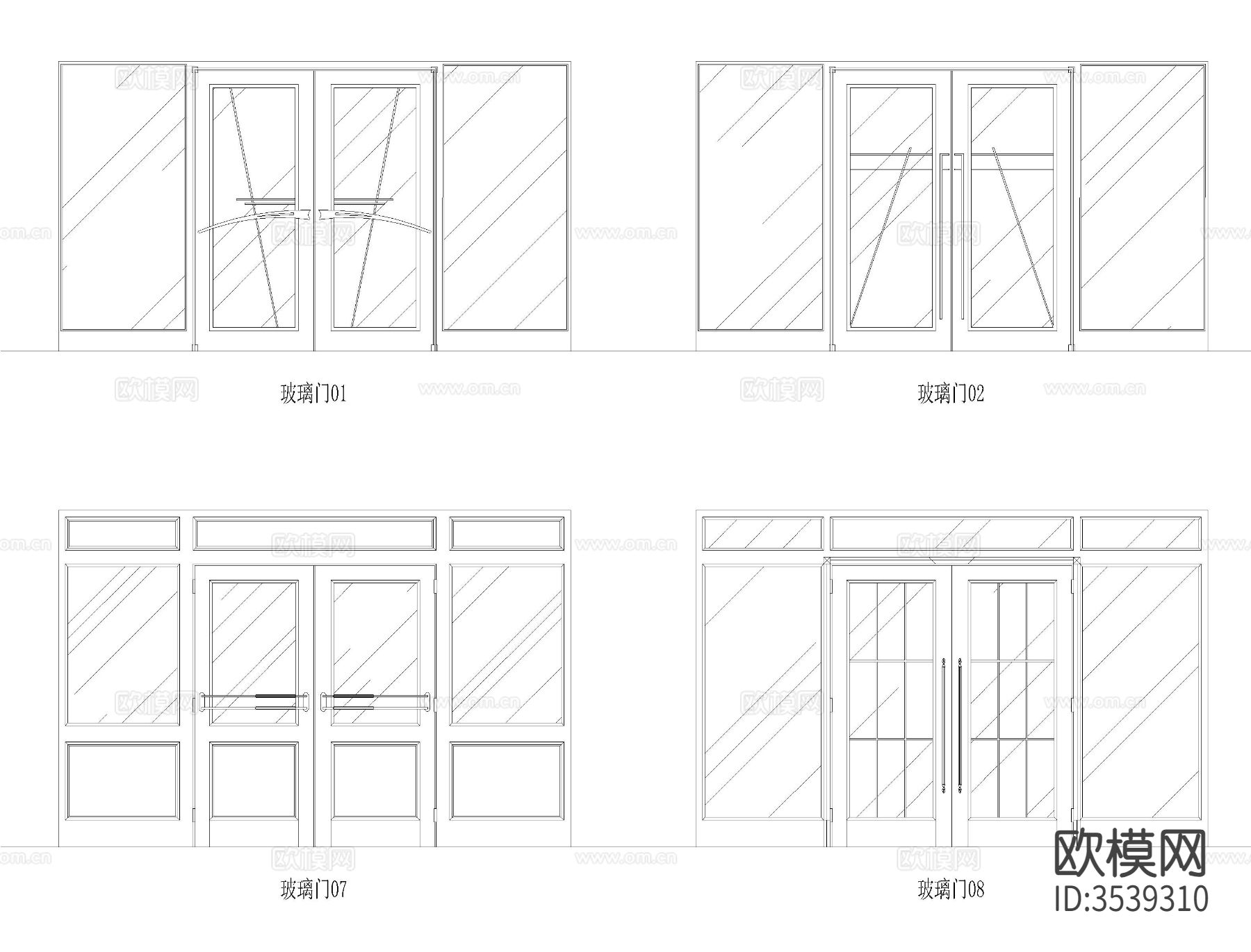 玻璃门CAD平面图下载（渲染图1）