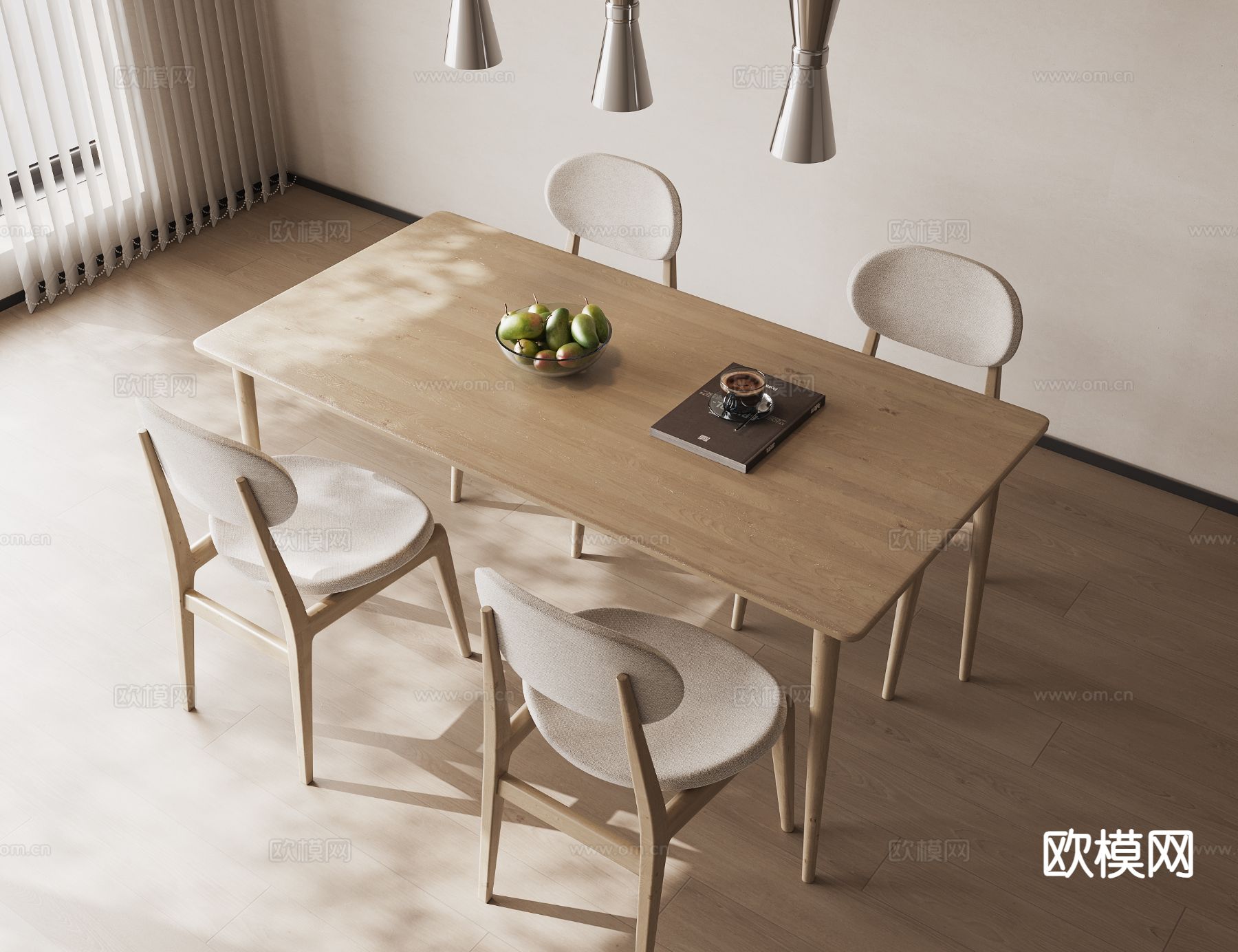 原木风餐桌椅3d模型下载