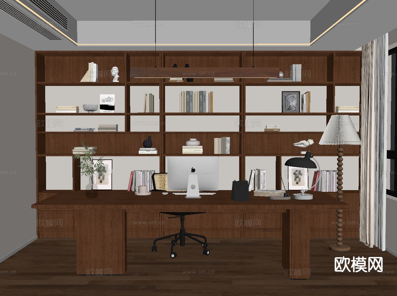 中古风书房su模型下载（渲染图1）