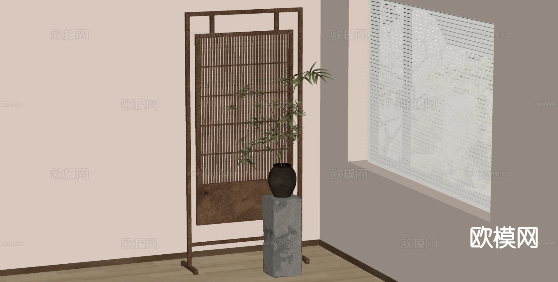 中式屏风 木质屏风su模型下载（渲染图1）