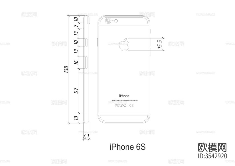 iphone6S尺寸cad图库下载(渲染图2)