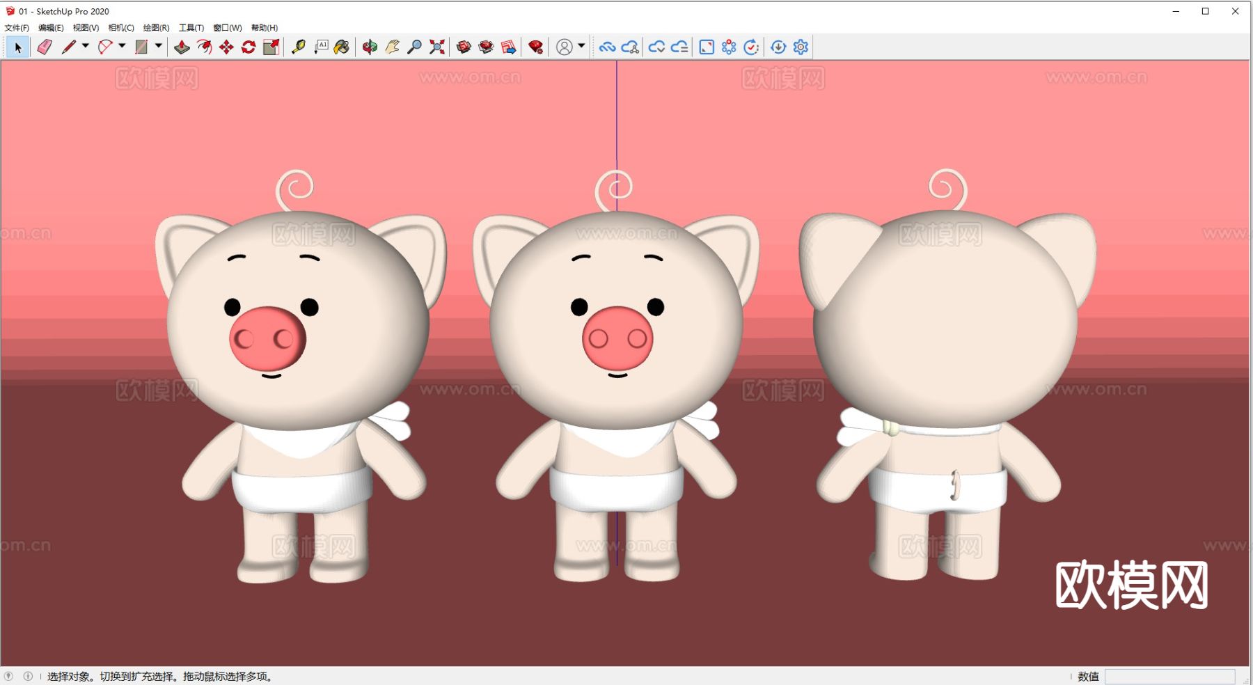 卡通小猪 潮玩公仔 手办摆件su模型下载（渲染图1）