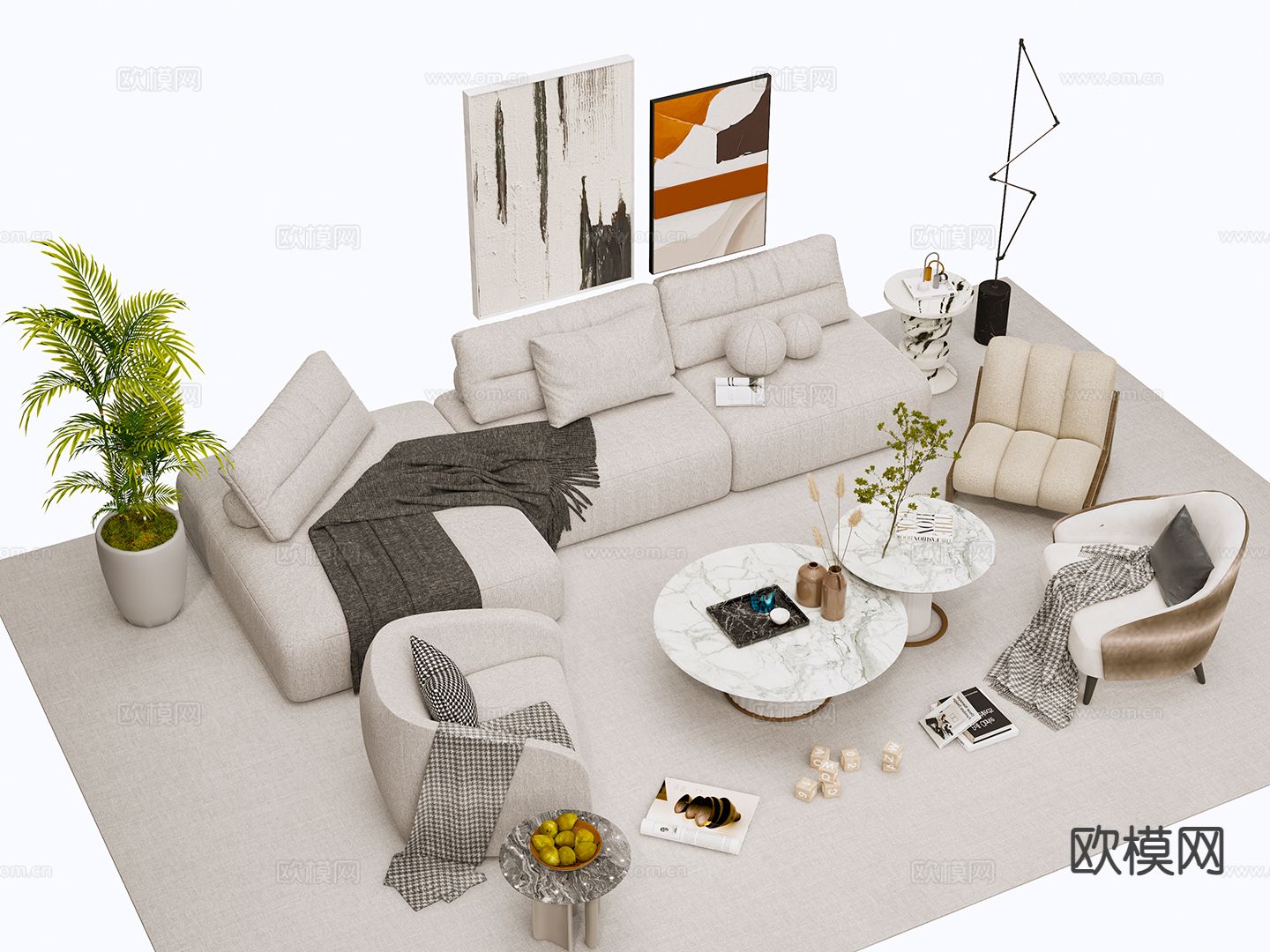 现代组合沙发 转角沙发su模型下载（渲染图2）