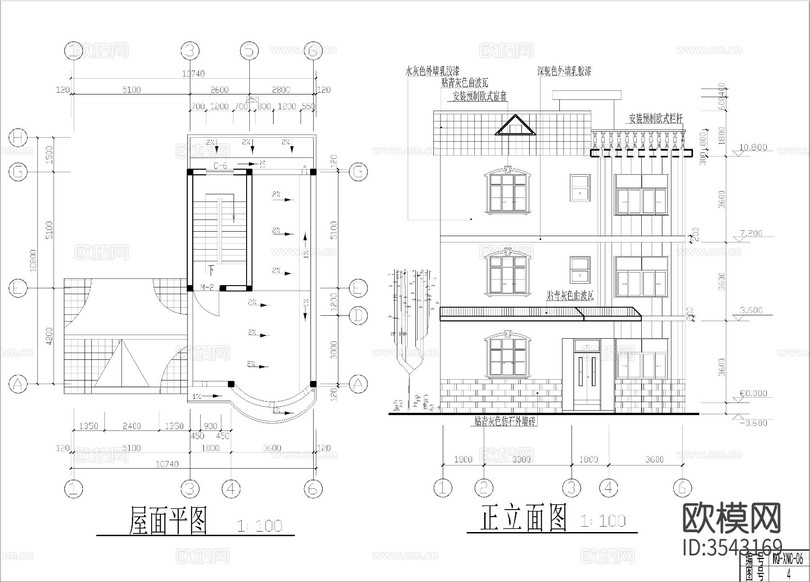 三層自建房cad施工圖下載(渲染圖3)