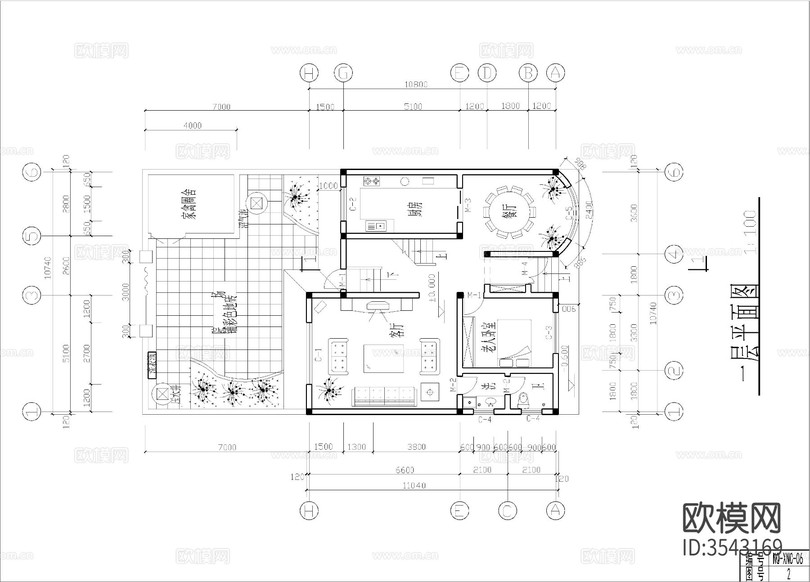 三層自建房cad施工圖下載(渲染圖6)