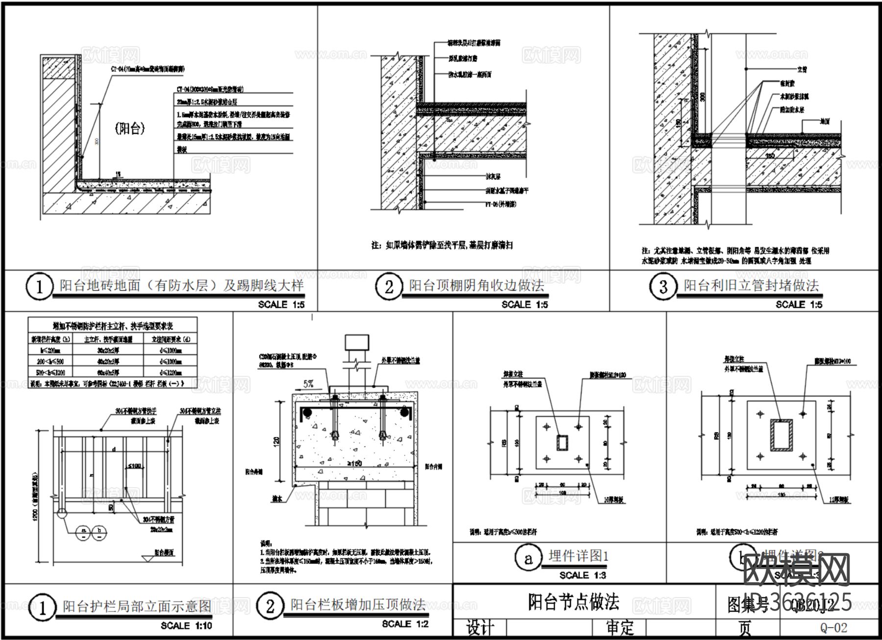 护栏栏杆做法cad节点大样图下载（渲染图1）