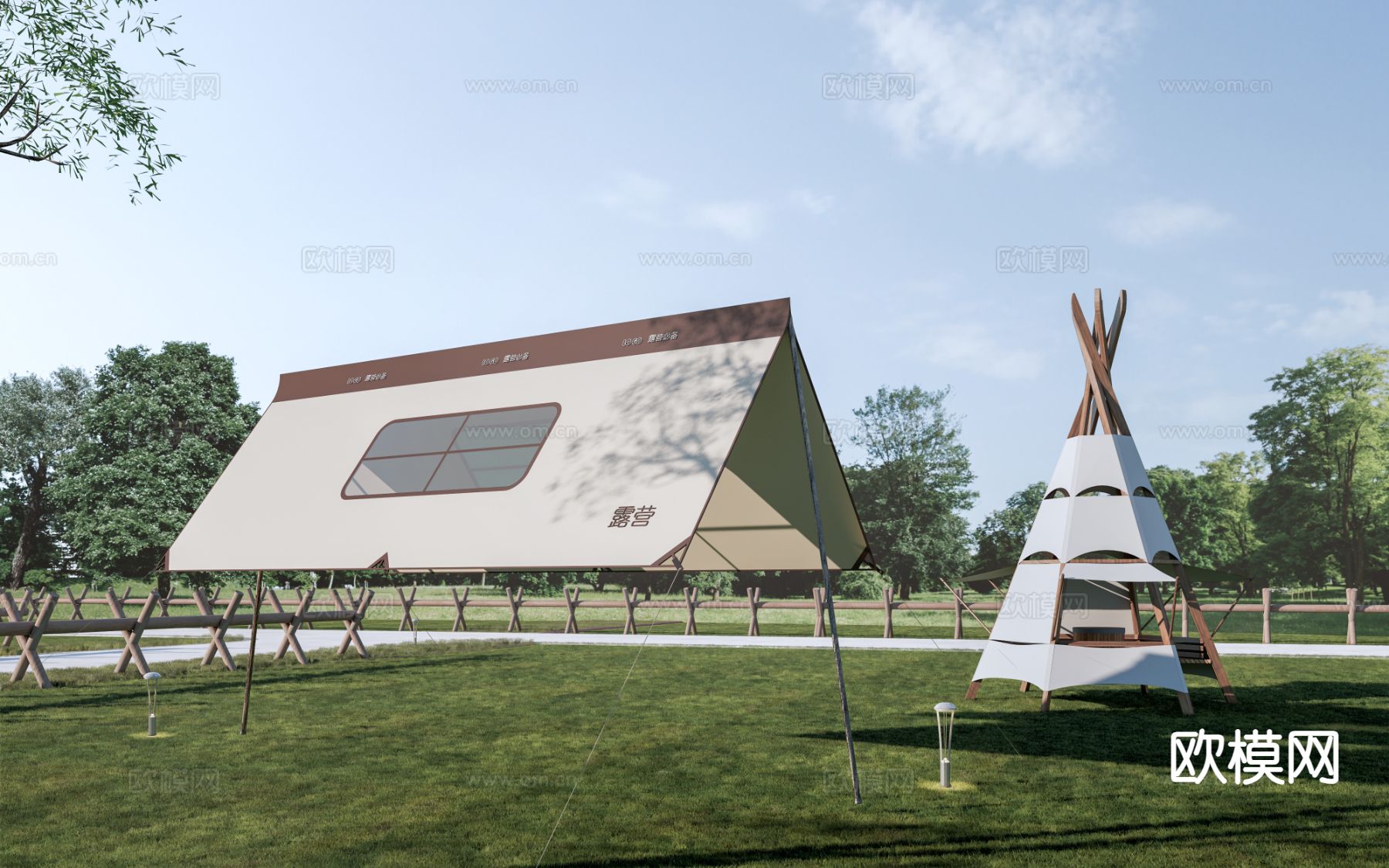 露营帐篷 户外帐篷 营地帐篷su模型下载（渲染图2）