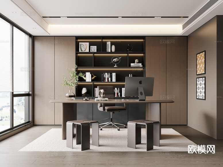 现代书房3d模型下载
