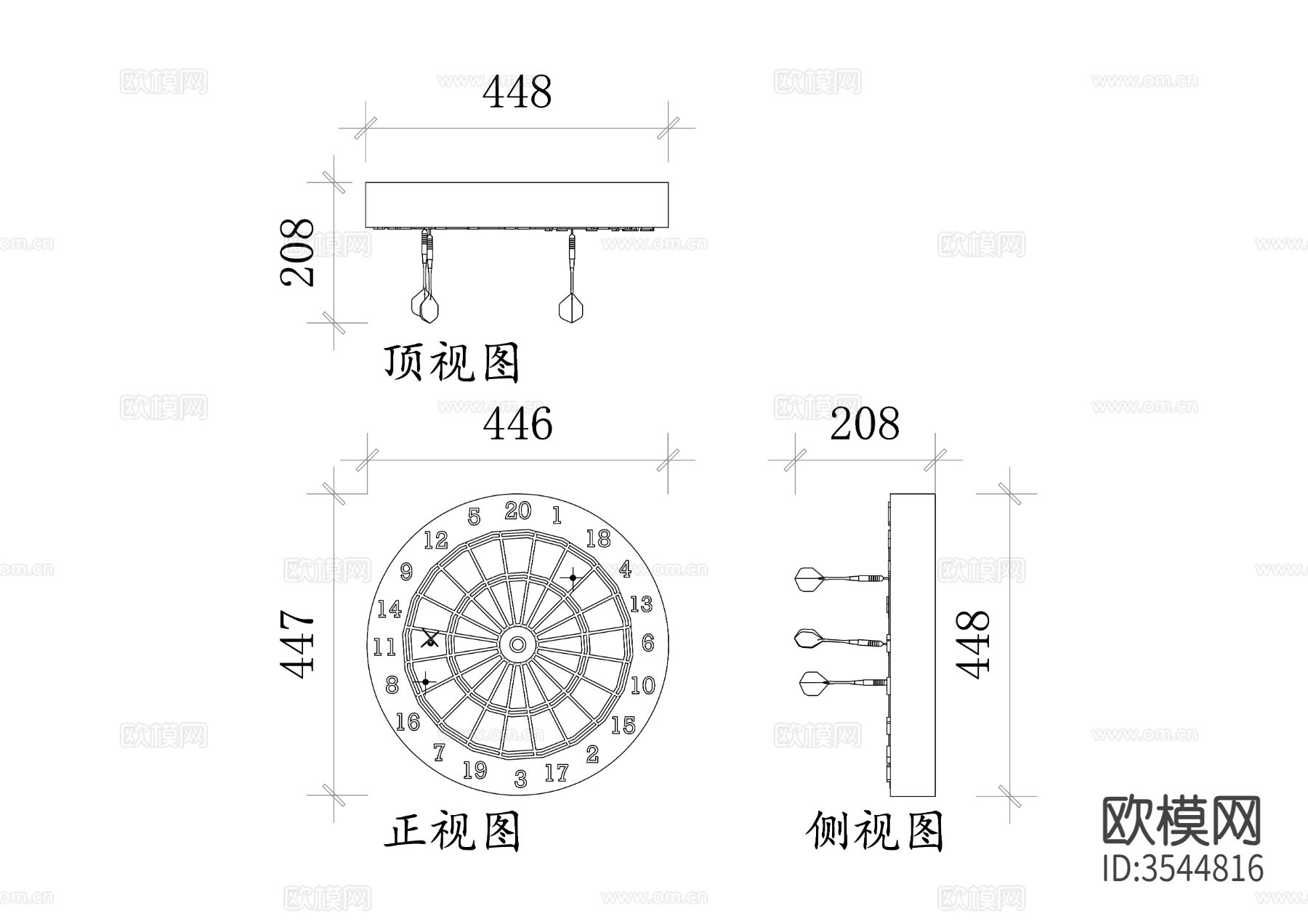 飞镖盘三视图cad大样图下载