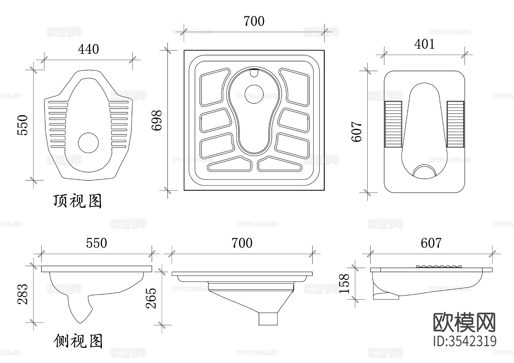 蹲便器cad平立面图下载