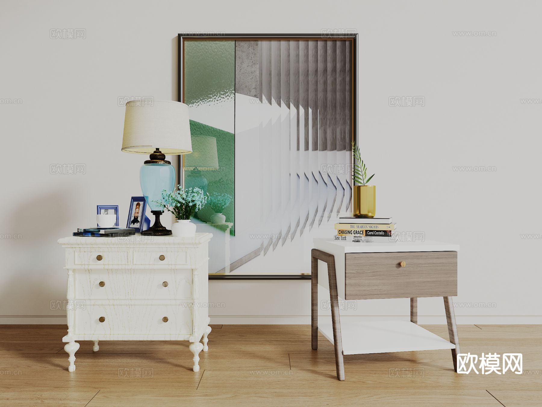 简欧床头柜su模型下载（渲染图2）