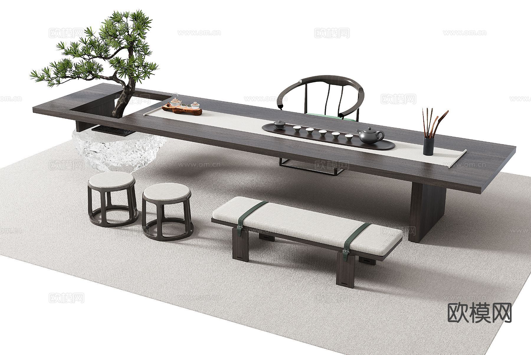 新中式茶桌椅 泡茶台3d模型下载