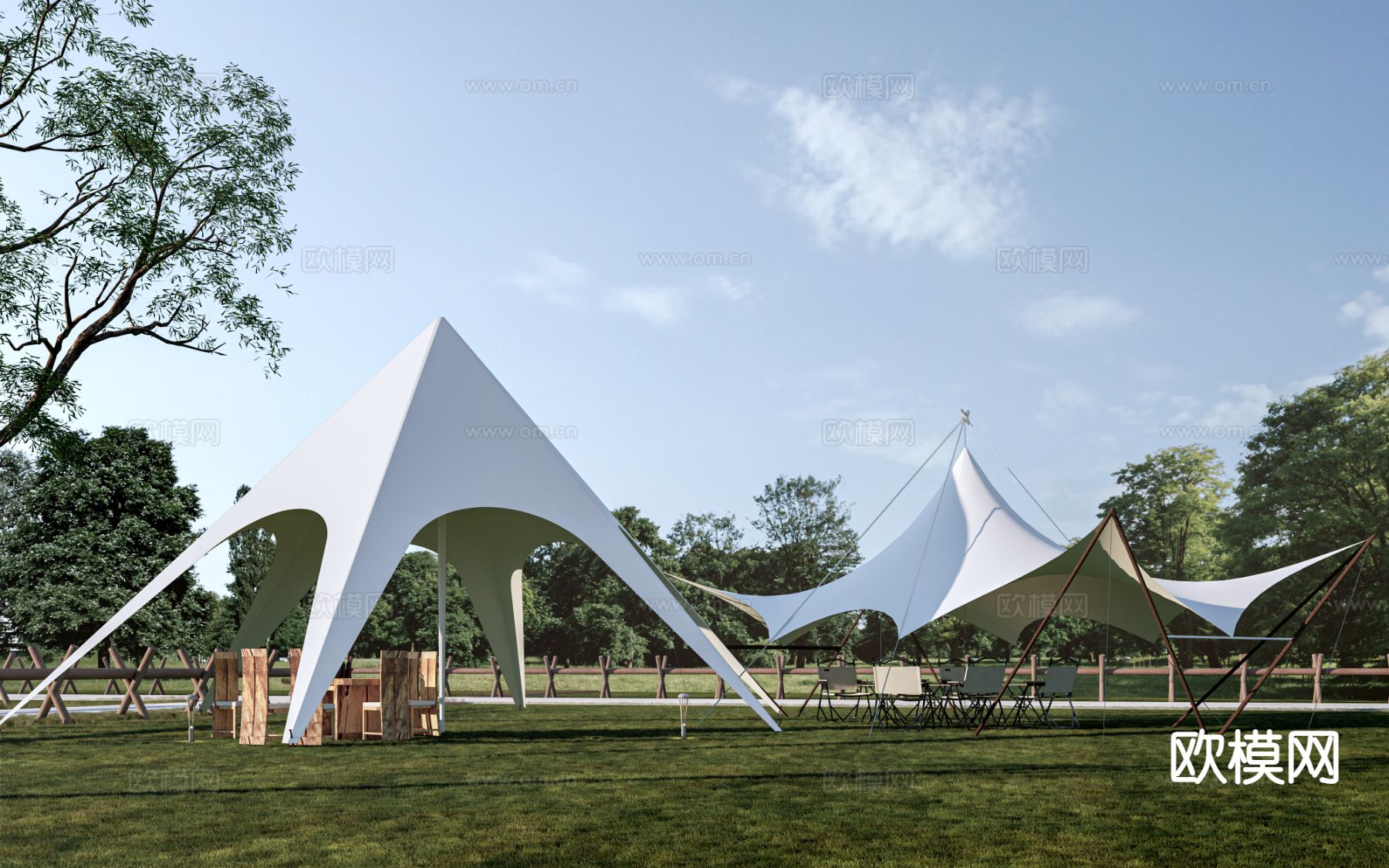 露营帐篷 户外帐篷 营地帐篷su模型下载（渲染图2）