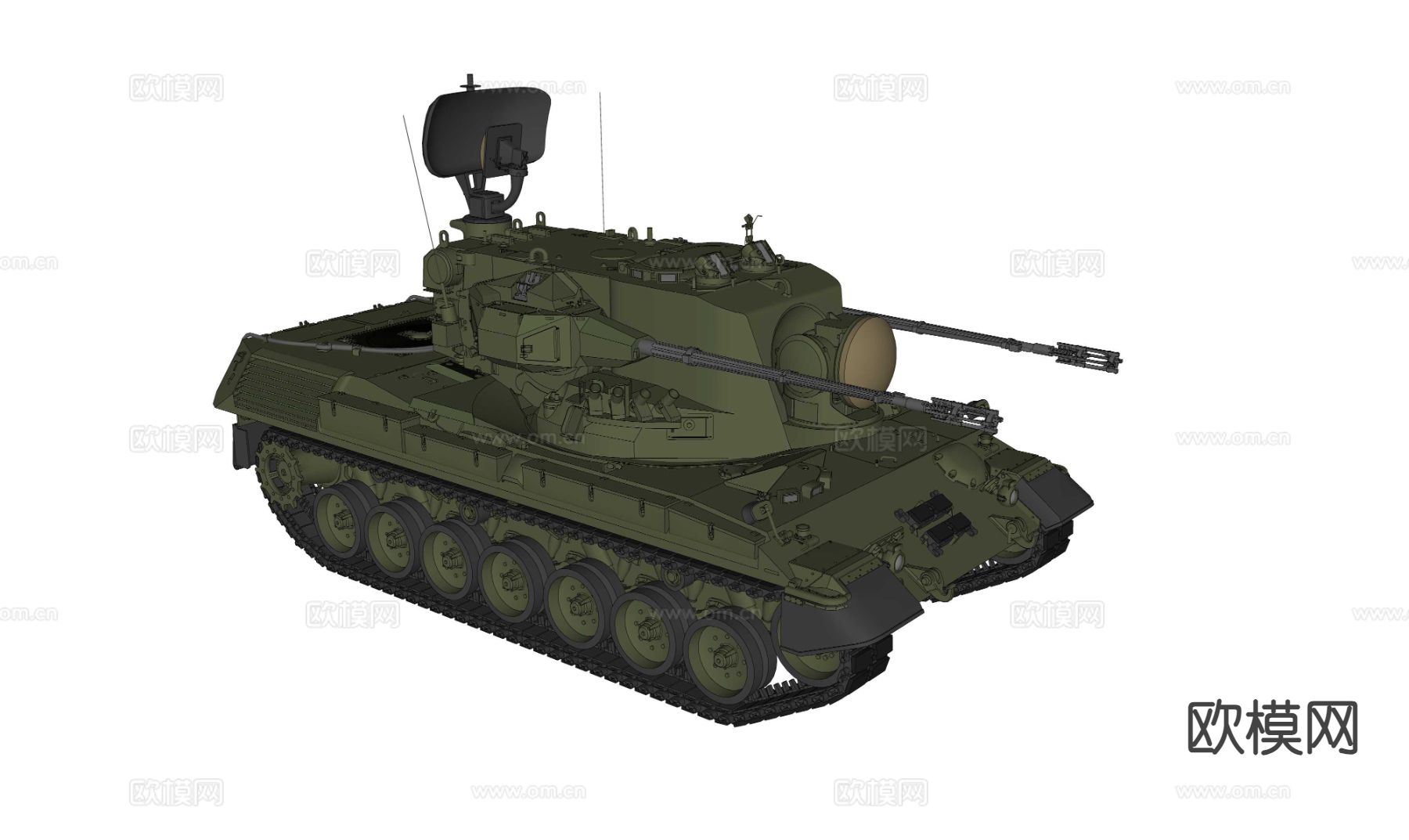 军事坦克 履带车 猎豹防空车su模型下载（渲染图1）
